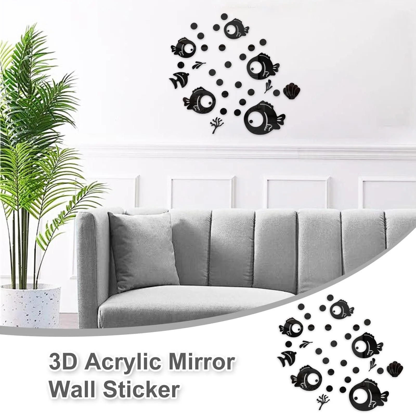 Наклейки на стіну акрилові дзеркальні Рибки та бульбашки 30 шт. самоклейні, фото №5 Наклейки на стіну акрилові дзеркальні Рибки та бульбашки 30 шт. самоклейні, фото №5