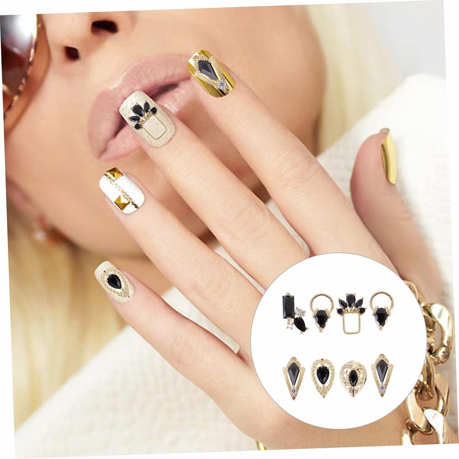 Упаковка украшений для ногтей Циркон Gemuse Craft Tools Nailflo Свадебные наклейки для ногтей Подвеска для изготовления одежды Маникюрные украшения для ногтей Циркон Металл Черный, 8 шт, фото №3
