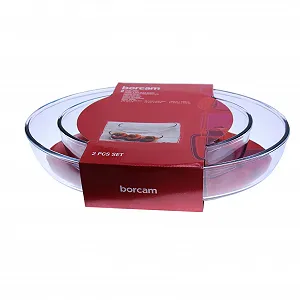 Набір форм для запікання Borcam Скляні 2 шт. Овальні 3,25 л / 1,5 л - Фото 1