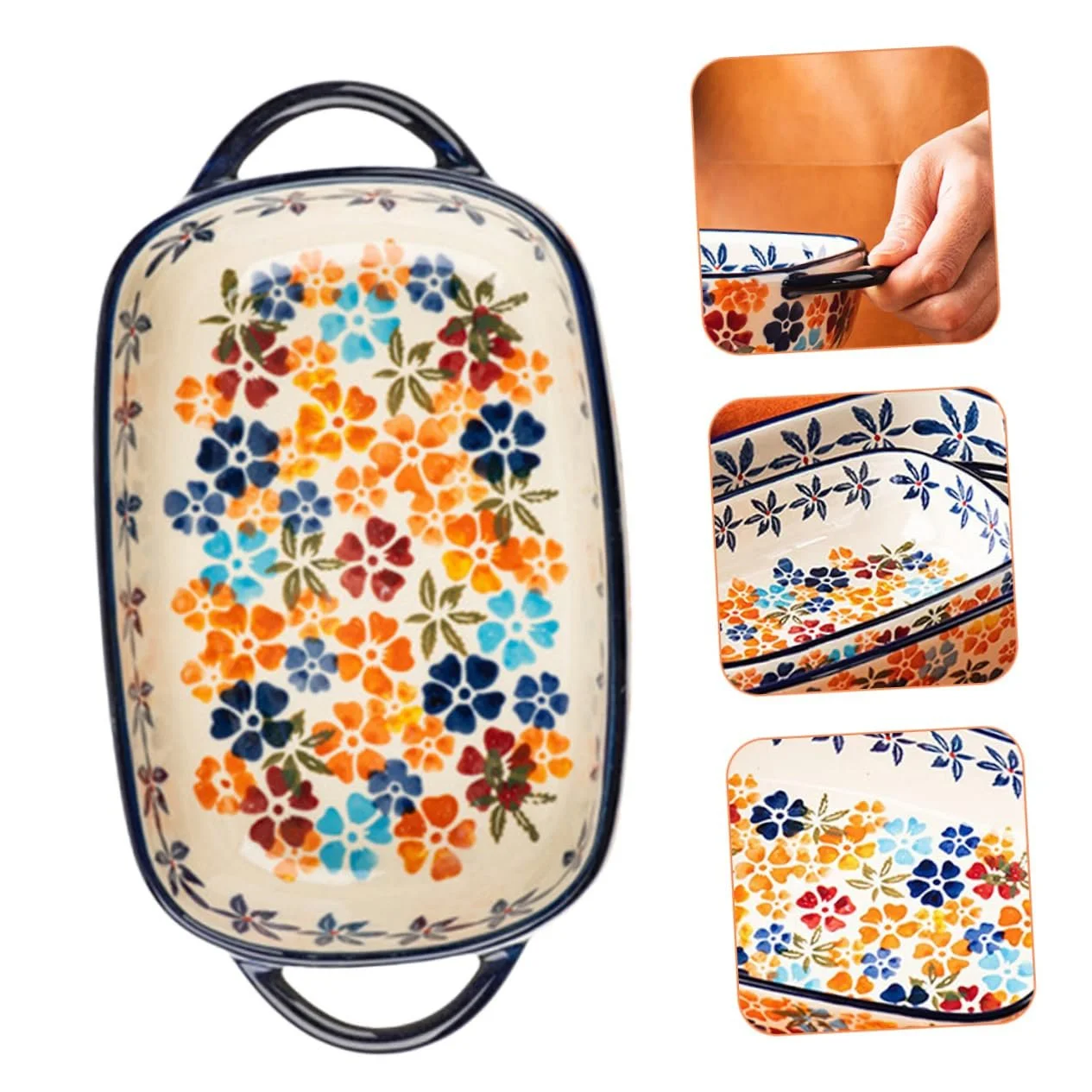 Тарелка для запекания керамическая с двумя ручками компактная универсальная для духовки и микроволновой печи, фото №5