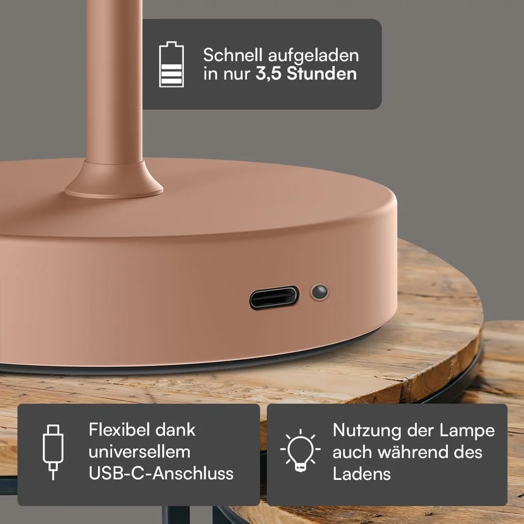 Настольная лампа skølm Aeriala LED аккумуляторная сенсорная в форме гриба металлическая терракотовая, фото №6