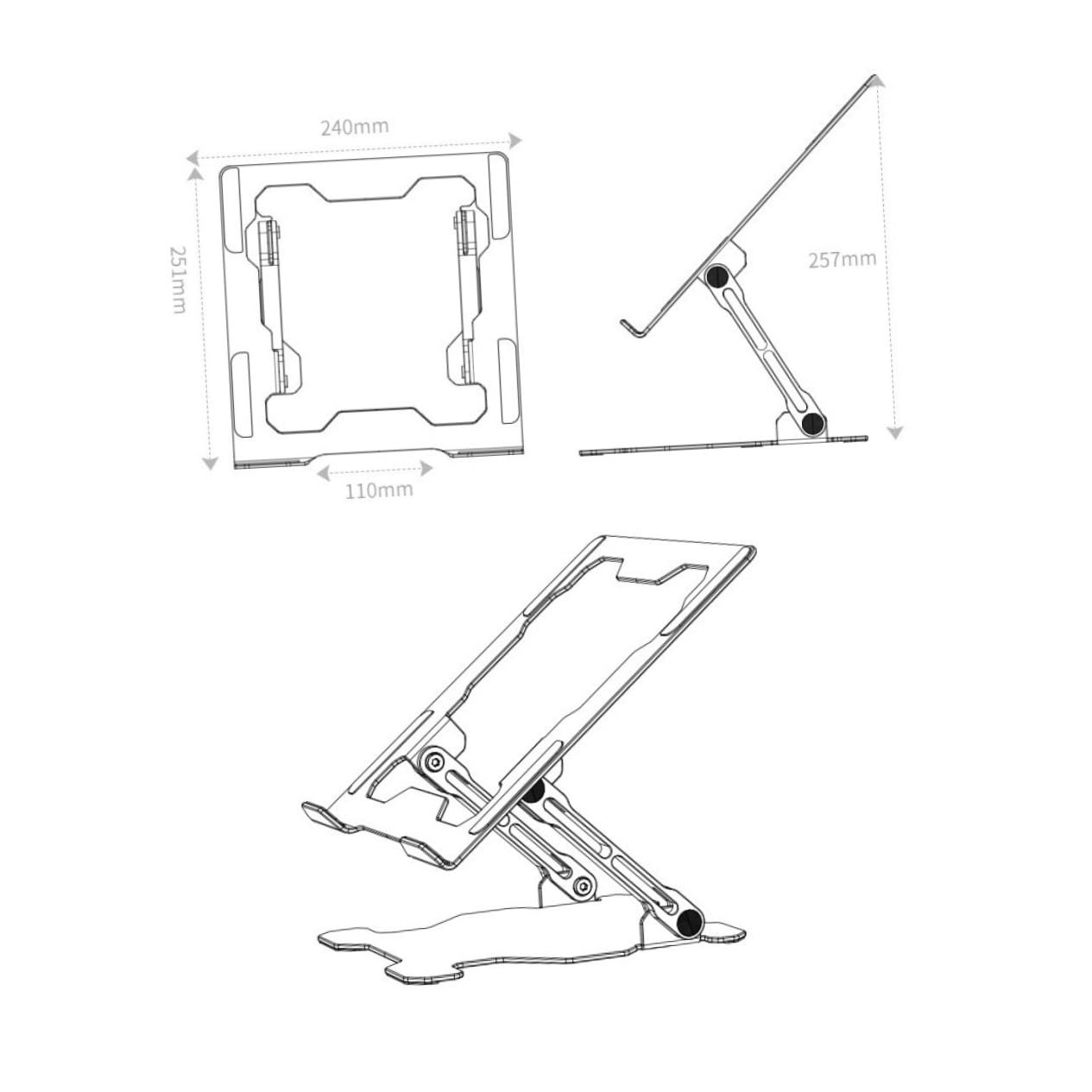 Регулируемая по высоте подставка для ноутбука SEWACC, алюминиевый сплав, эргономичная подставка для ноутбука с теплоотводом, нескользящая и складная конструкция, фото №4