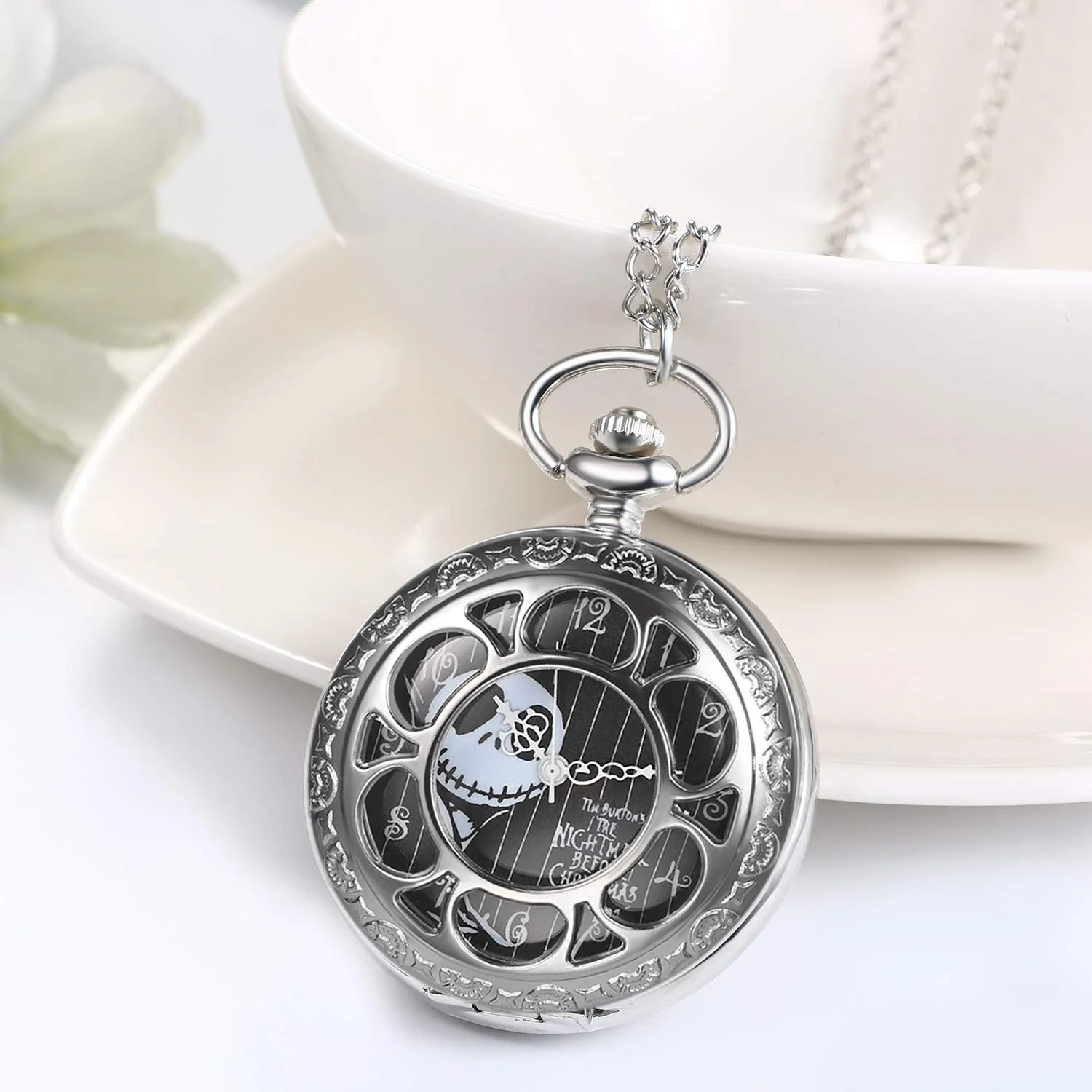 Кишеньковий годинник Чоловічий JewelryWe Череп Кварцовий годинник з ланцюжком Годинник-намисто, фото №3