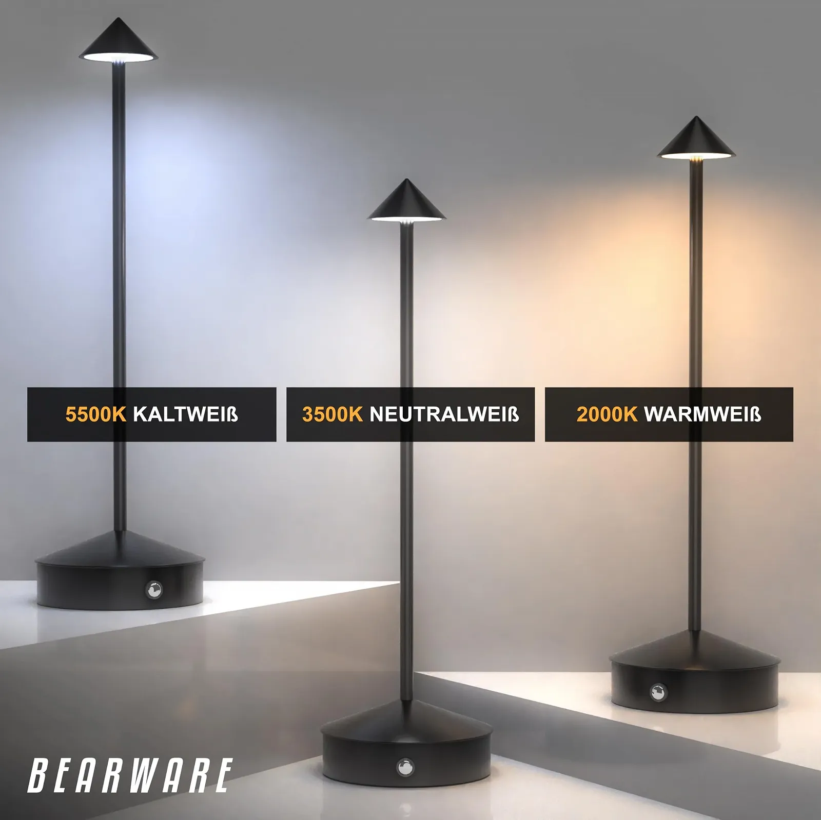 Настольная лампа CSL LED Беспроводная Диммируемая 3 цвета Акумуляторная USB-C Черная, фото №6