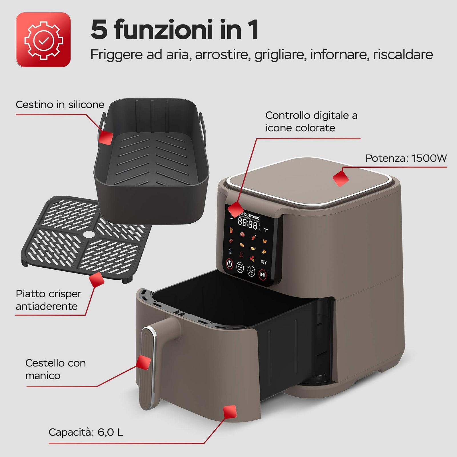 Мультипіч TurboTronic XL 6 L Силіконова вставка 12 програм Сенсорне керування 1500 W 40-200 °C, фото №6
