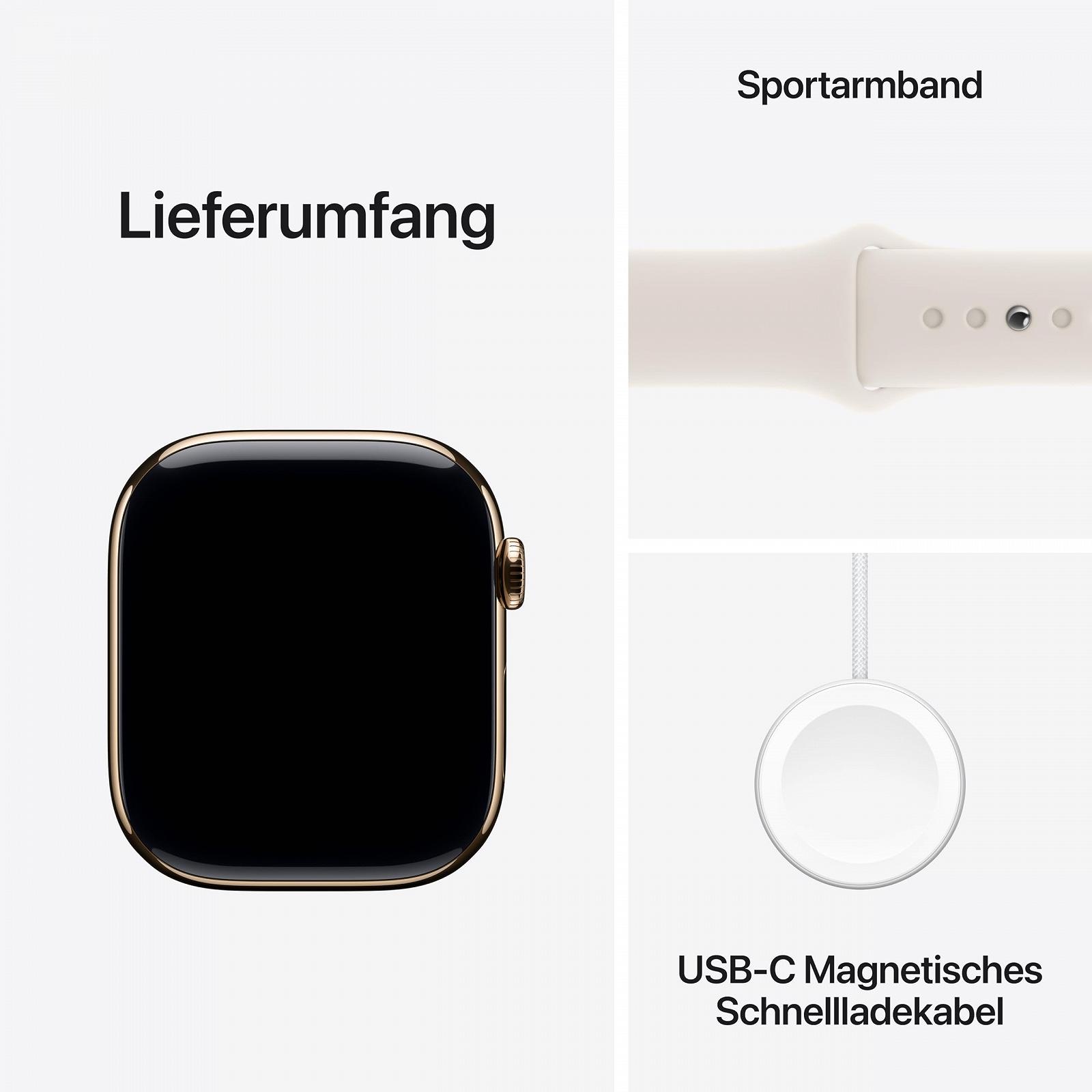 Смарт-годинник Apple Watch Series 10 (GPS + Cellular, 46 мм) Титановий корпус Золотий Спортивний ремінець Полярна зірка (S/M), фото №6