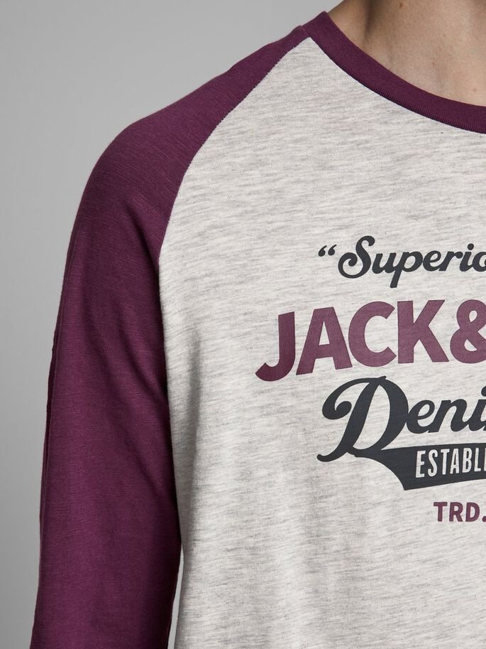 Футболка з довгими рукавами JJERAGLAN LOGO TEE L/S NOOS 12172365 Port Royale Jack&Jones Бордовий M, фото №4