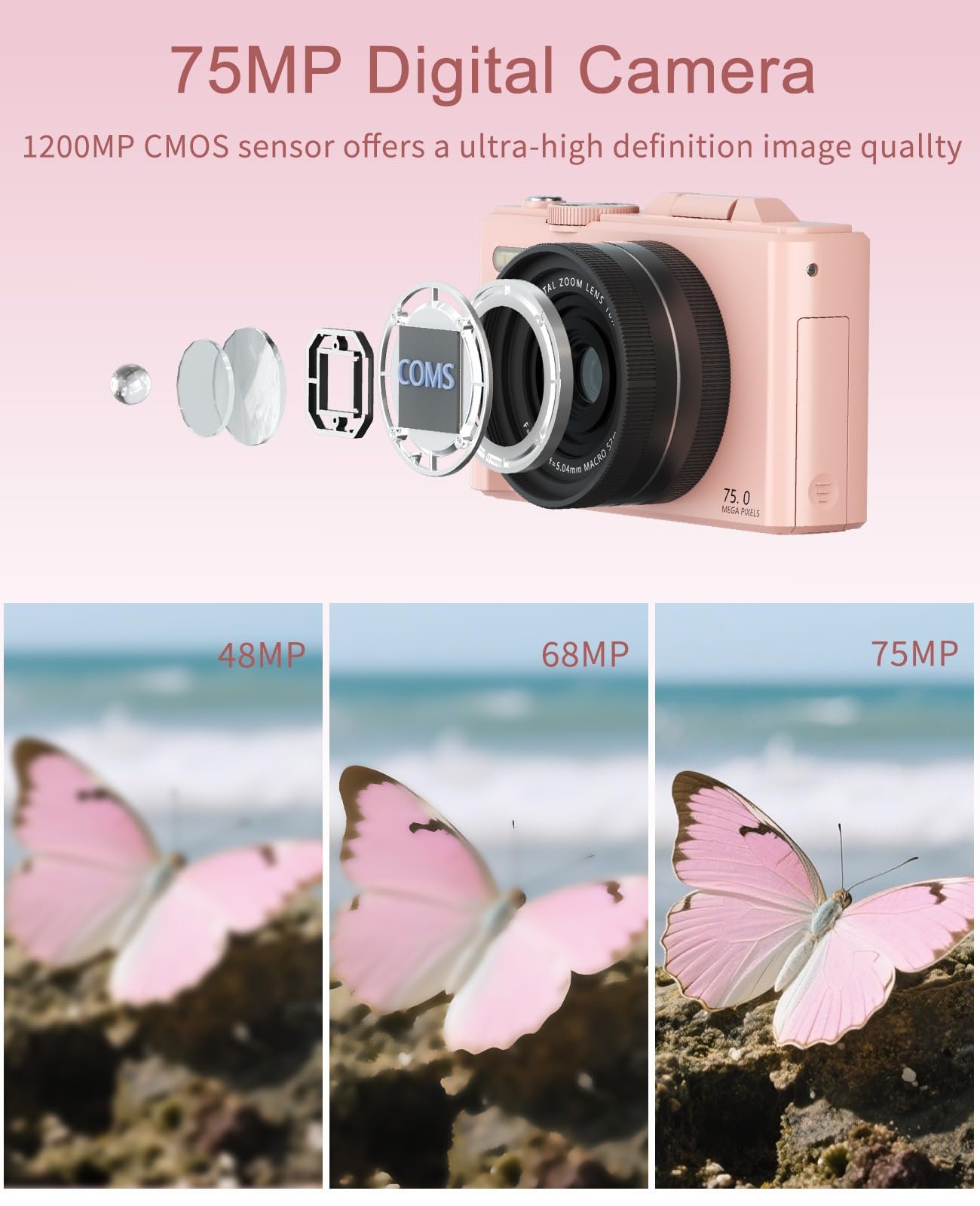 Фотокамера LONGYI Digital Camera 5K 75MP Розовый, фото №7