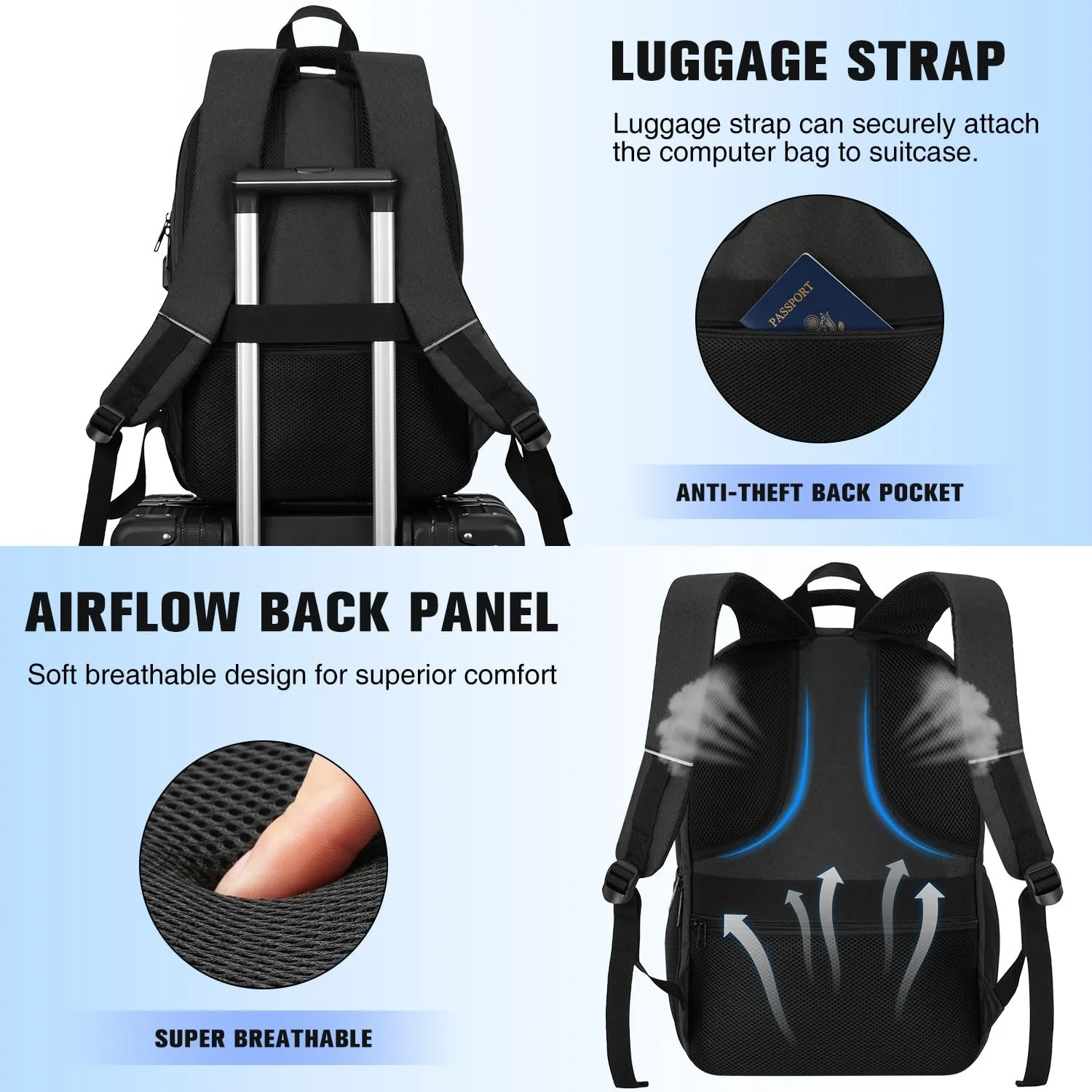Рюкзак для ноутбука 15.6 дюйма чоловічий з USB, фото №5