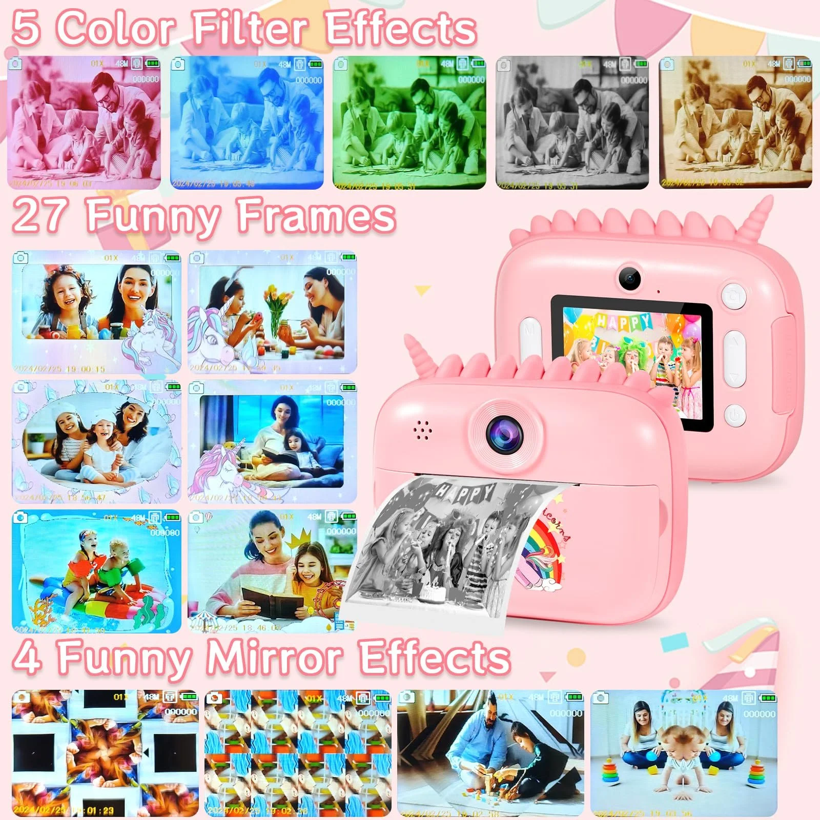 Детская фотокамера мгновенной печати 12MP 2.4" 1080P 32GB Bundle, фото №5