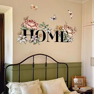Наклейка на стіну HOME Квіти та метелики самоклеюча водостійка 30 x 60 см synthetic.ua - Фото 1