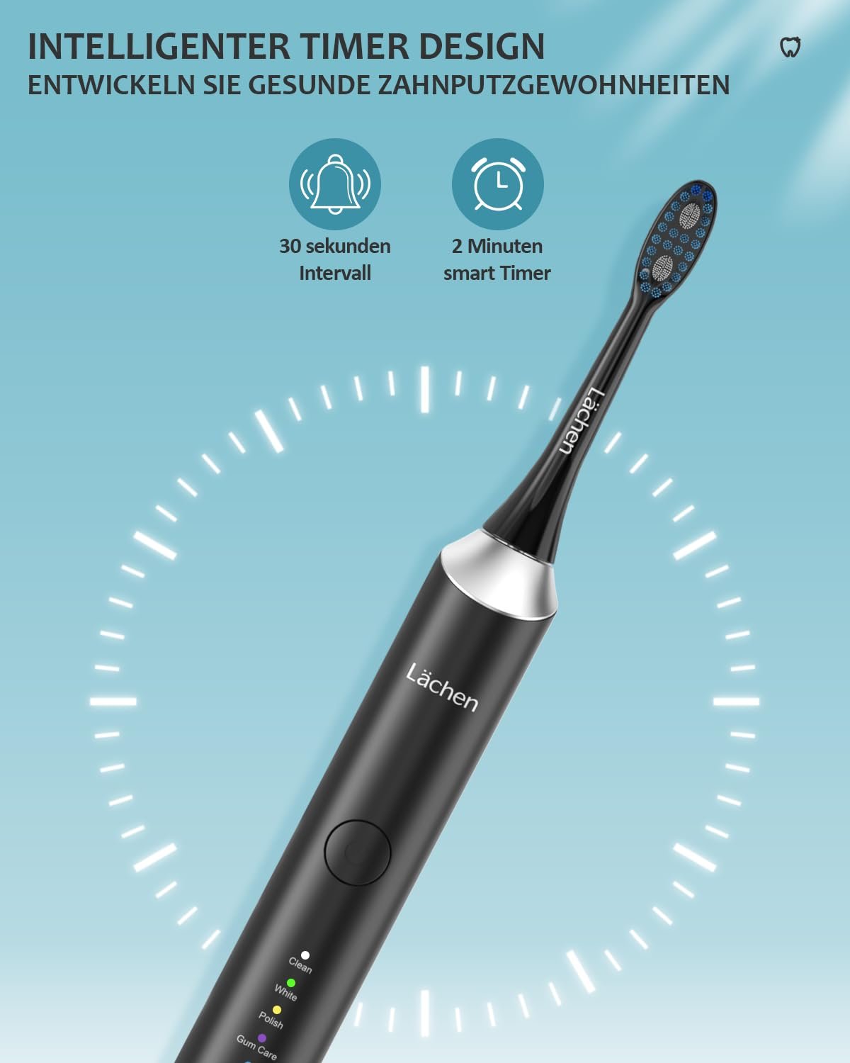 Звукова зубна щітка Lächen 5 програм футляр Чорна, фото №6