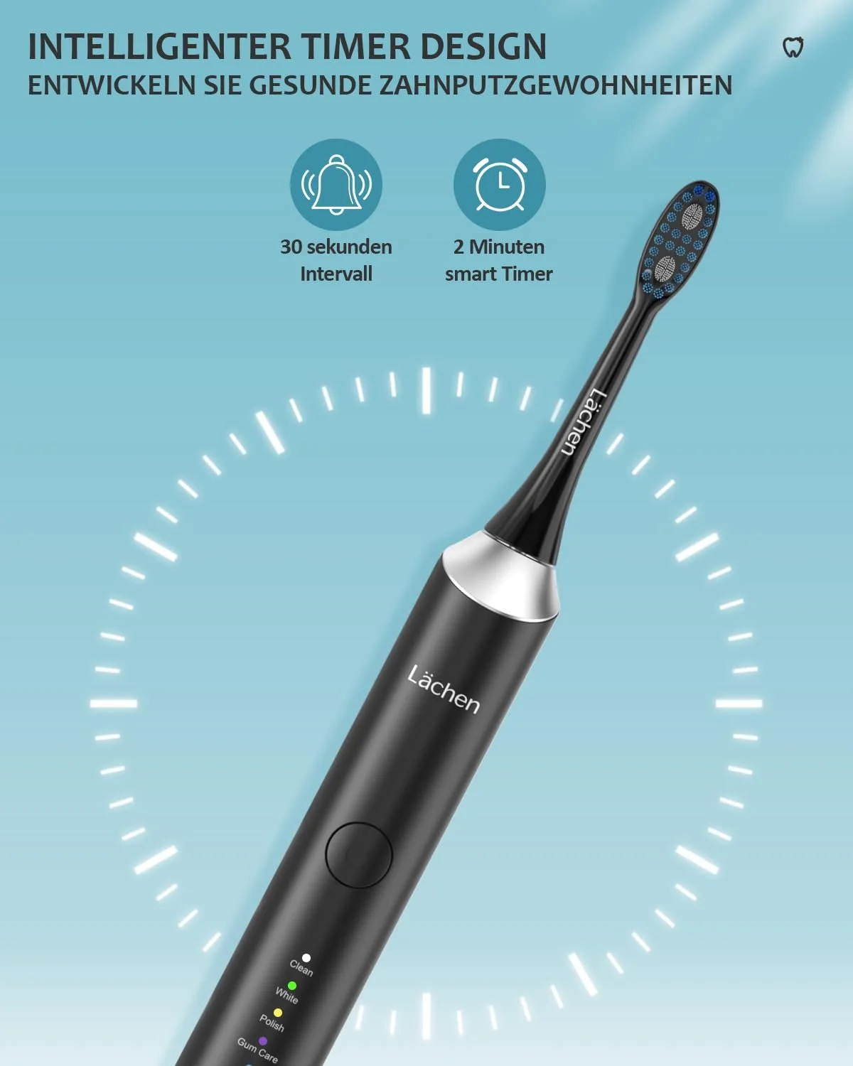 Звуковая зубная щетка Lächen 5 программ 6 насадок футляр Черная, фото №6