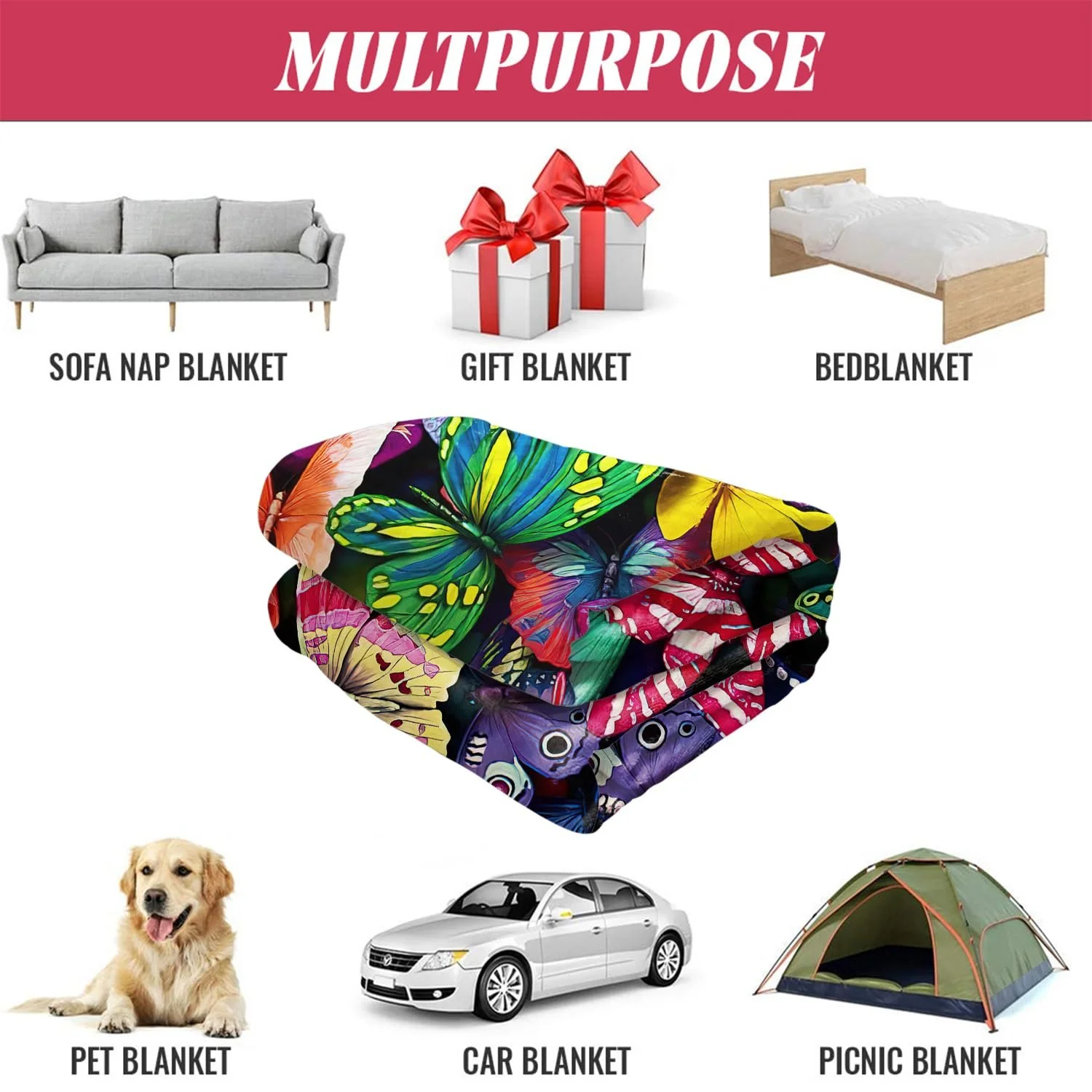 Одеяло YISUMEI 150 x 200 см Разноцветная бабочка Красота Натуральный флис, фото №4