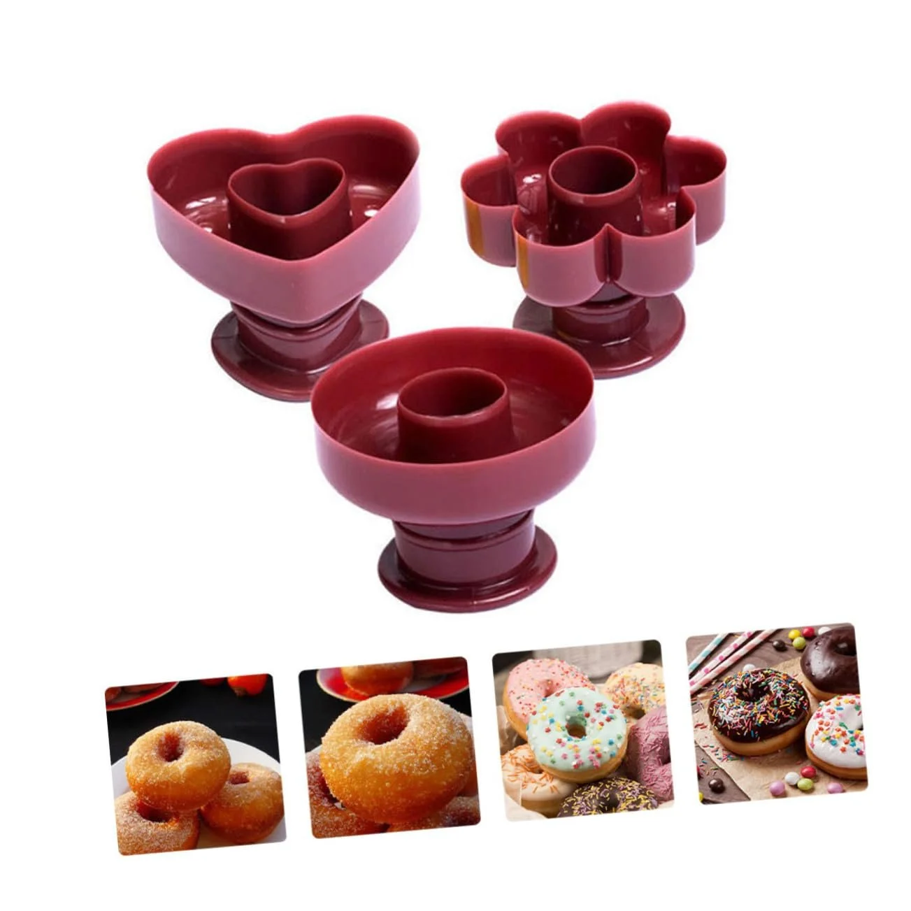 Набор форм для пончиков 3 штуки пластик PP сердце цветок и круглые, фото №9 Набор форм для пончиков 3 штуки пластик PP сердце цветок и круглые, фото №9
