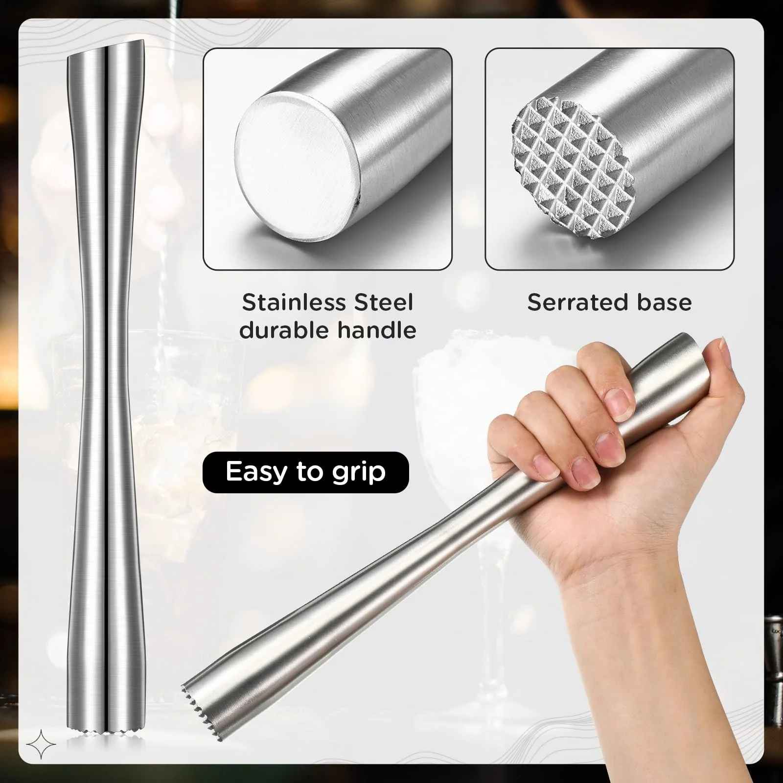 Набір бармена Fiada Мадлер для коктейлів Нержавіюча сталь з мірною чашкою та ложкою для змішування коктейлів, фото №3