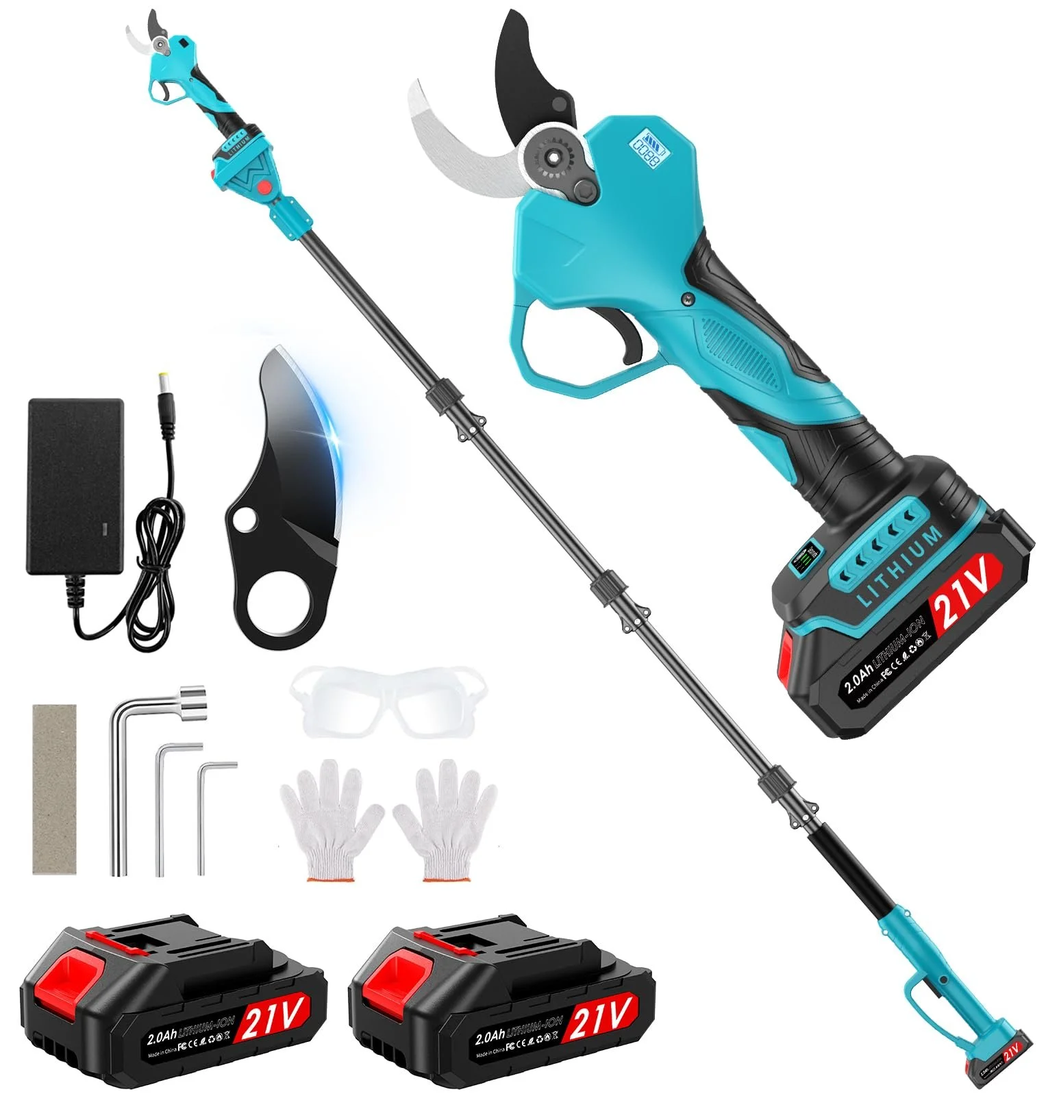 Електричні секатори з штангою 200 см, акумуляторні, 50 мм, леза SK7, 4000 mAh, фото №1