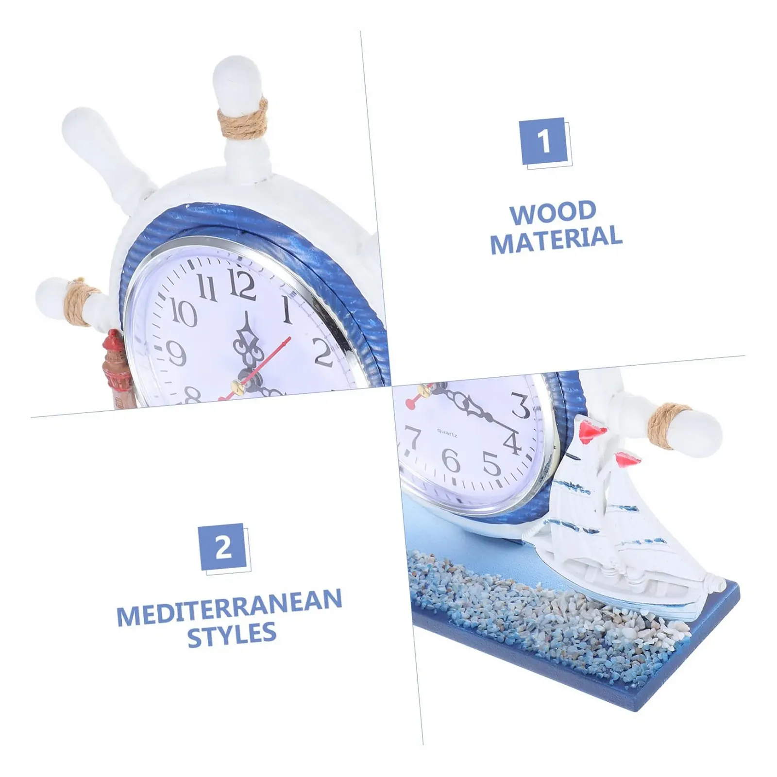 Настільний годинник MUCKLILY Nautical Silent, Вінтажний будильник з маяком та штурвалом для прибережного декору, фото №3