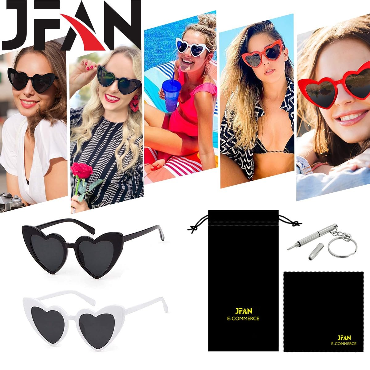 Вечірні окуляри JFAN Cонцезахисні окуляри-серця Ретро Cонцезахисні окуляри-серця Жіночі Вечірні Cонцезахисні окуляри Вінтажні Модні Великі Класичні Окуляри, фото №4