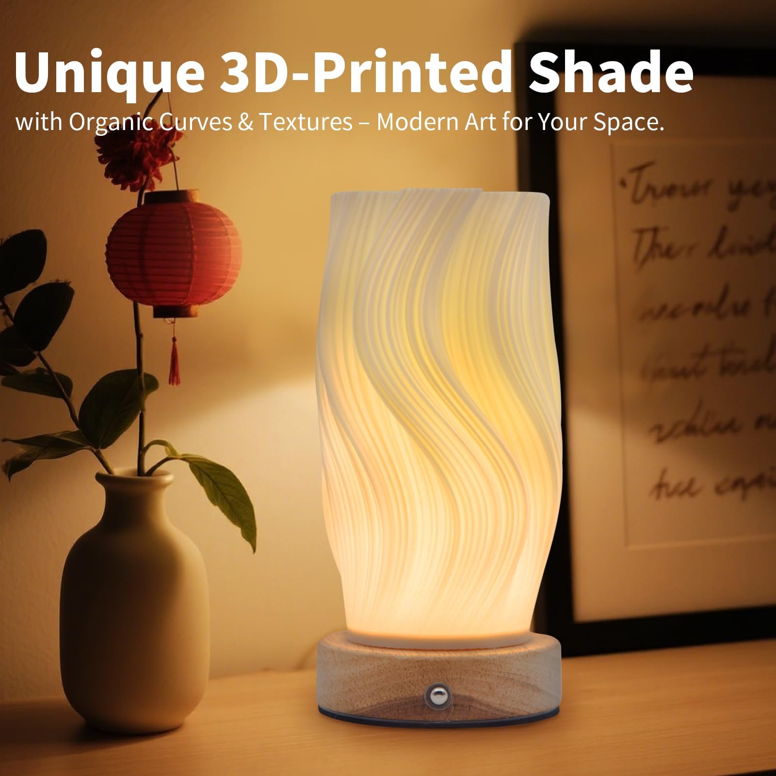 Настільна лампа FANSIR Medium Breeze A Wooden Base 9-Level Dimmable USB PLA Lampshade, фото №6