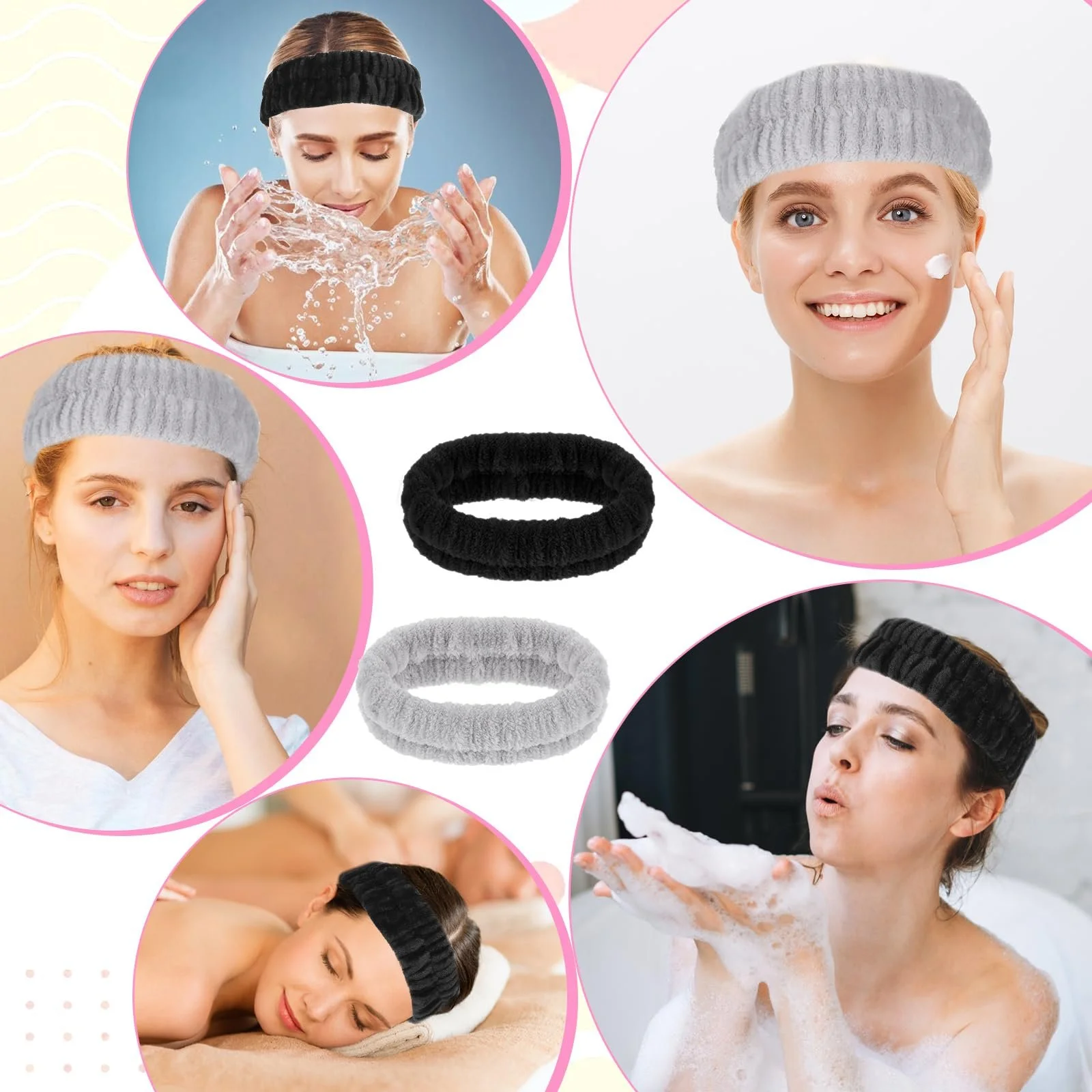 Пов'язка на голову для волосся Косметична еластична спа для макіяжу та вмивання для дівчат, фото №7