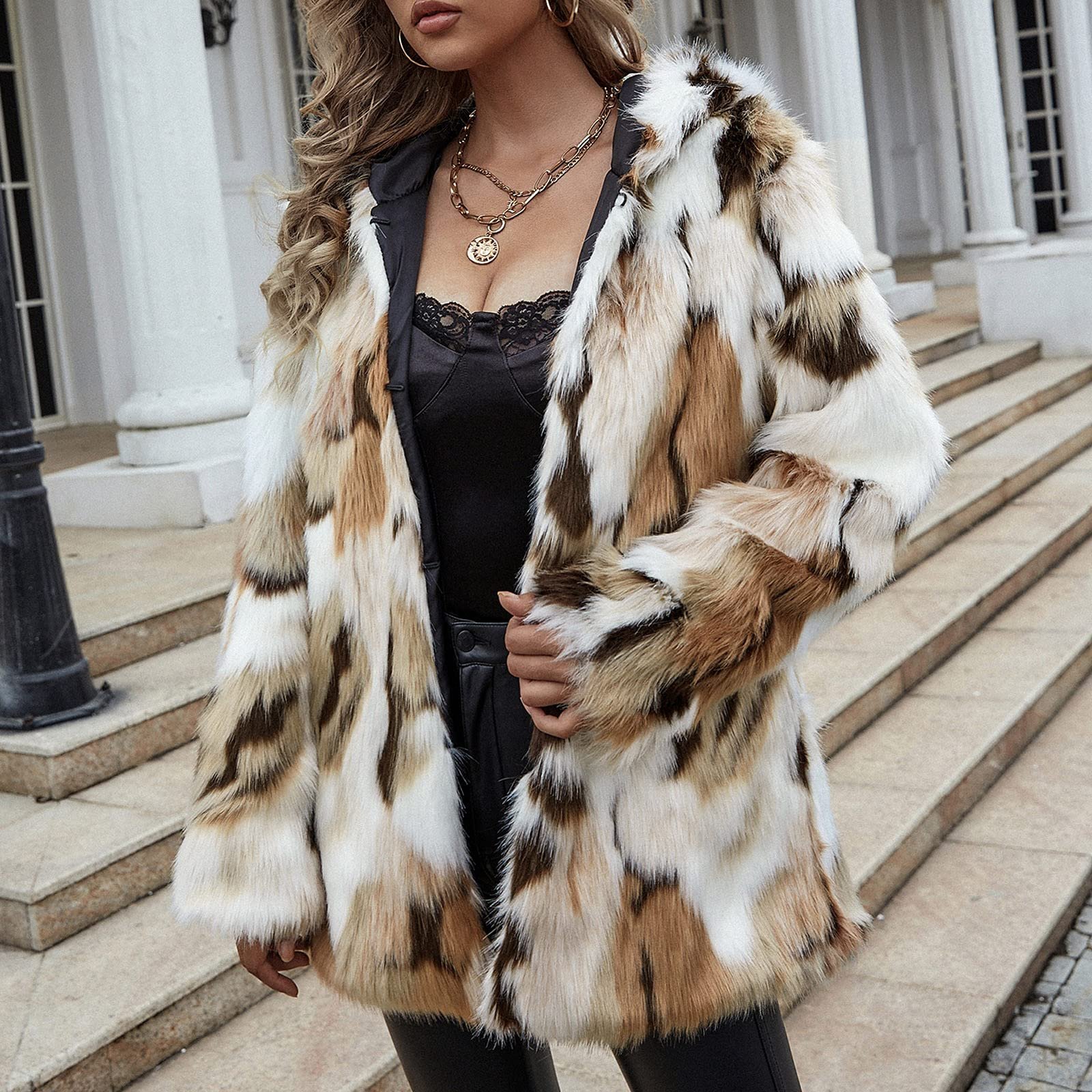 Зимняя куртка FNKDOR Женское длинное пальто из искусственного меха, фото №2