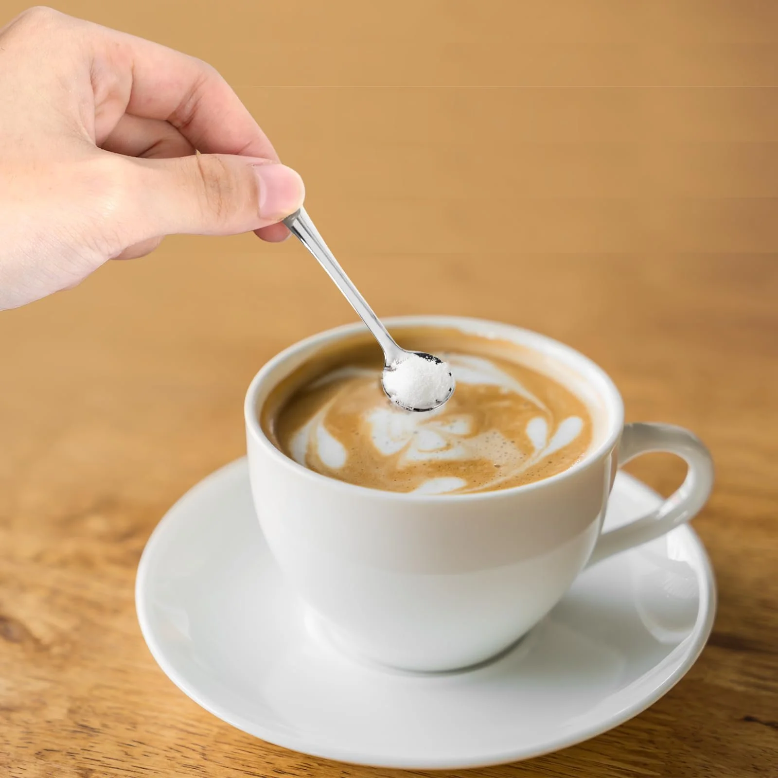 Набор из 10 мини-ложек для эспрессо, нержавеющая сталь, маленькие ложки, компактные и портативные, подходят для специй, соли, меда, чайной ложки, итальянские кофейные ложки (7,5 см, серебряные), фото №6