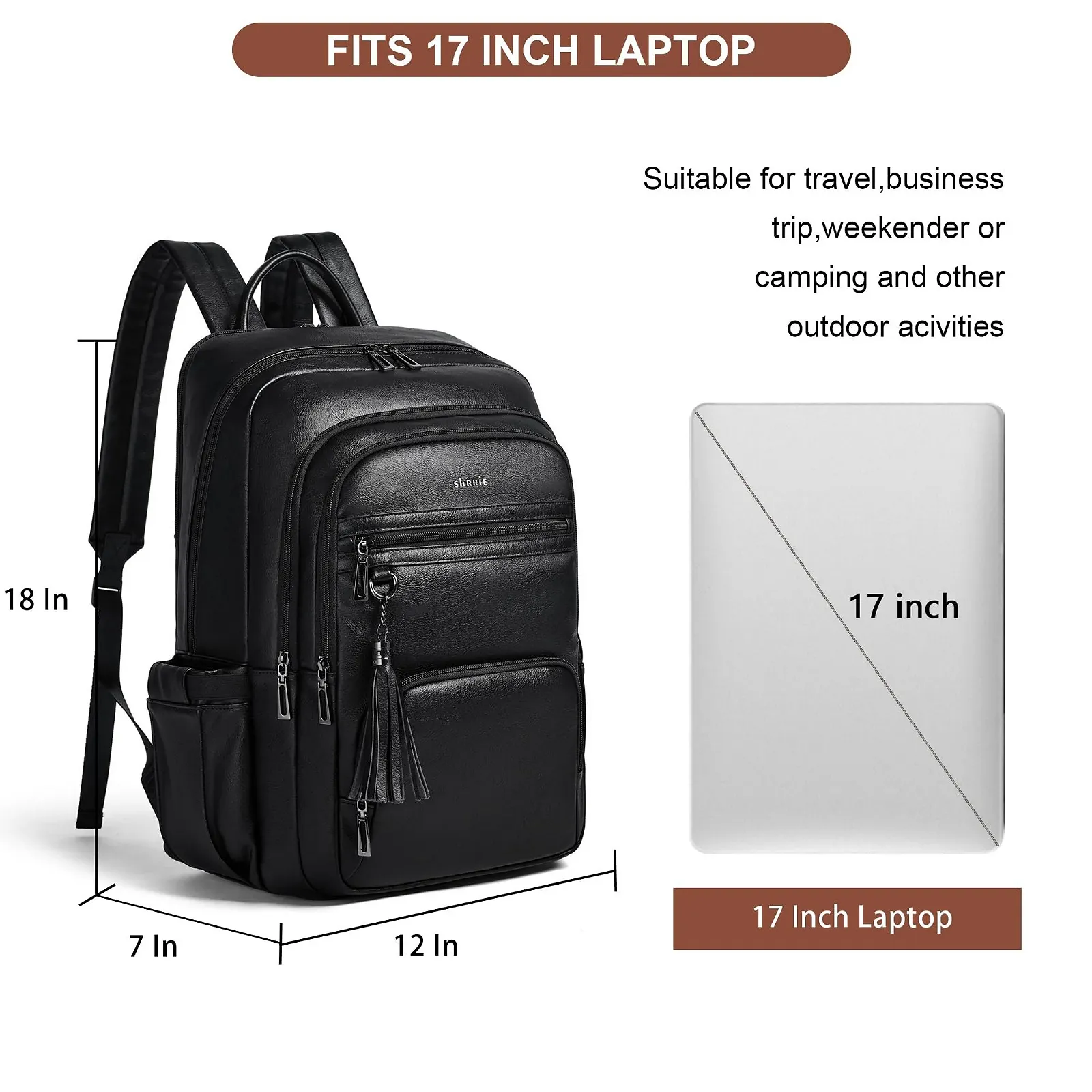 Рюкзак для ноутбука Shrrie 17" 28 л Vegan Leather USB Black, фото №7 Рюкзак для ноутбука Shrrie 17" 28 л Vegan Leather USB Black, фото №7