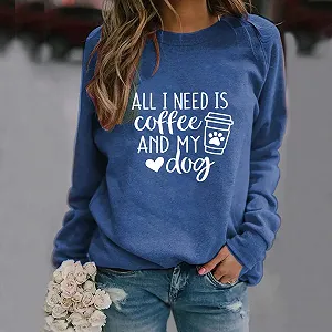Женский свитшот All I Need Is Coffee and My Dog, круглый вырез, однотонный, Y2K, Western-графика, осень, свободный крой, винтаж synthetic.ua - Фото 1