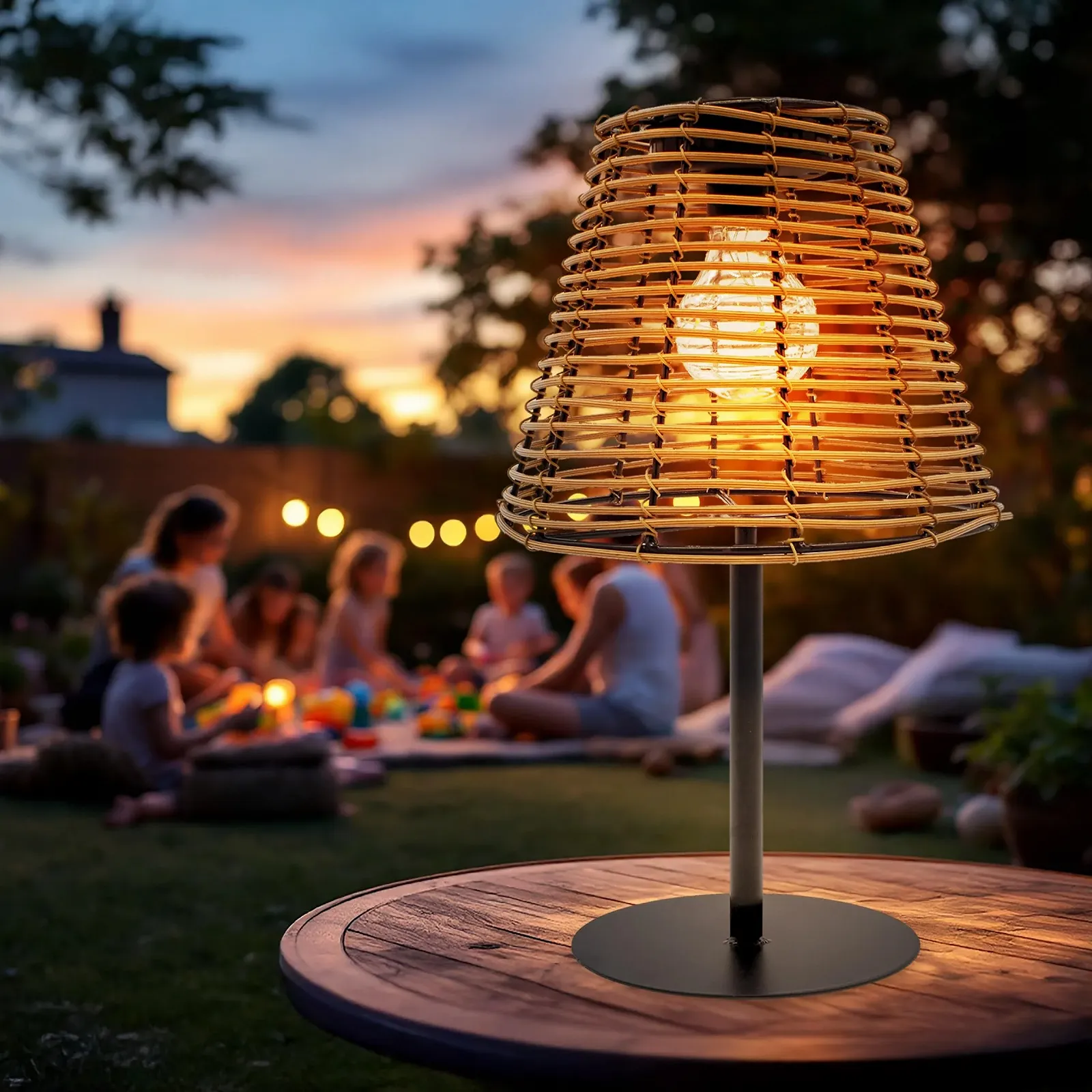 Настільна лампа Spetebo Solar Rattan Look LED 33 x 20 см Чорний/Натуральний, фото №1
