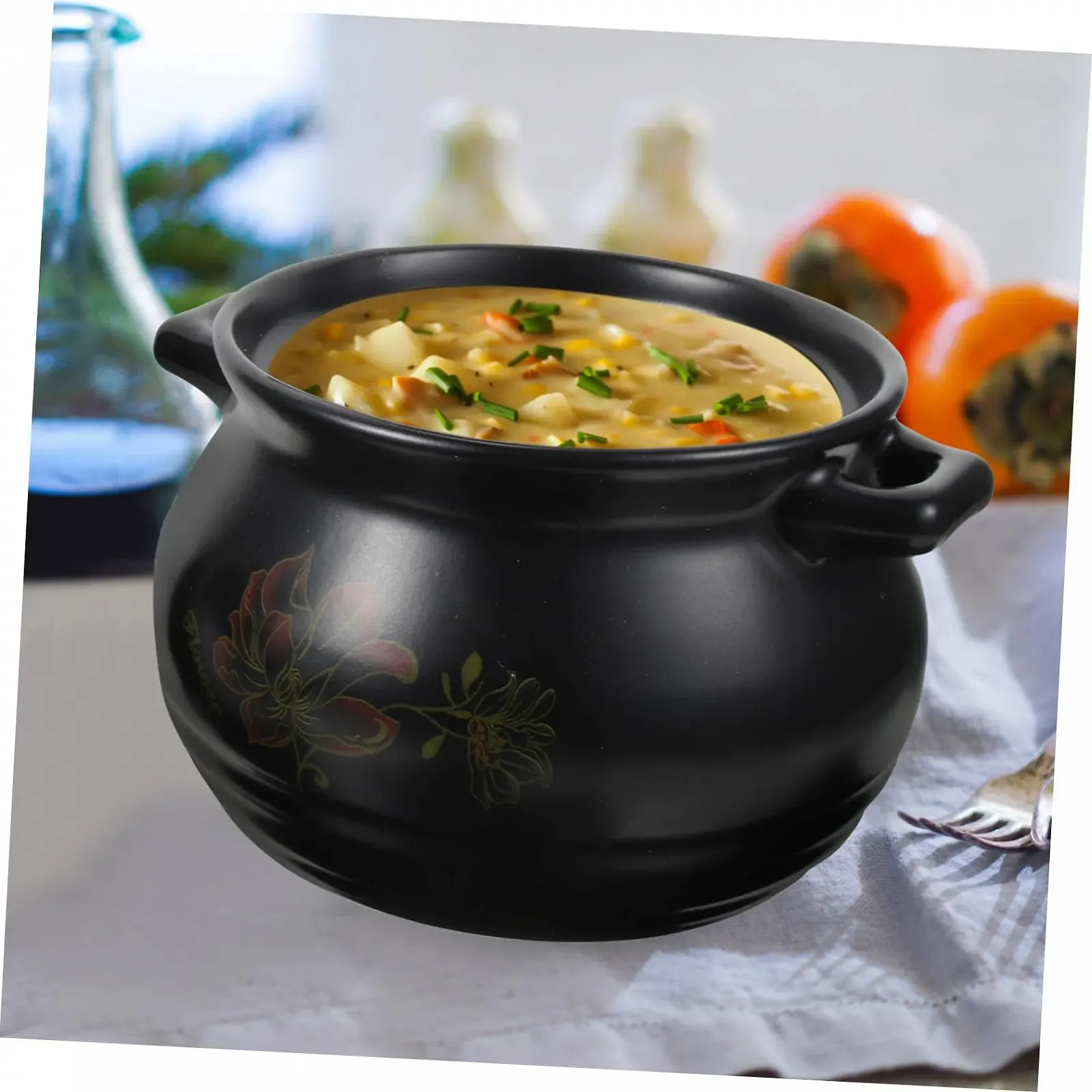 Кастрюля для запекания Healifty керамическая 2 л с ручкой Черный, фото №7