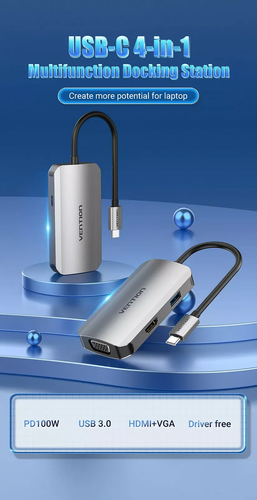 Док-станция Type-C Vention 4-в-1 TOAHB, фото №2