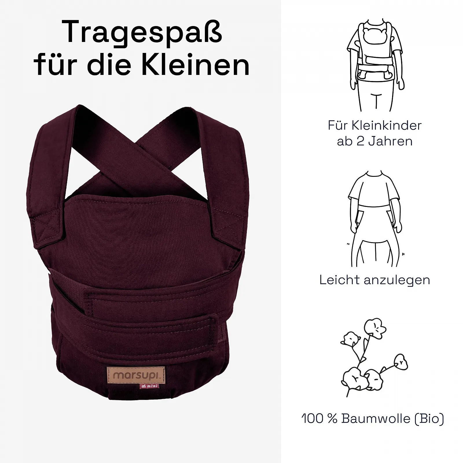 Рюкзак-переноска для ляльки Marsupi Mini, органічна бавовна, Berry, фото №2 Рюкзак-переноска для ляльки Marsupi Mini, органічна бавовна, Berry, фото №2