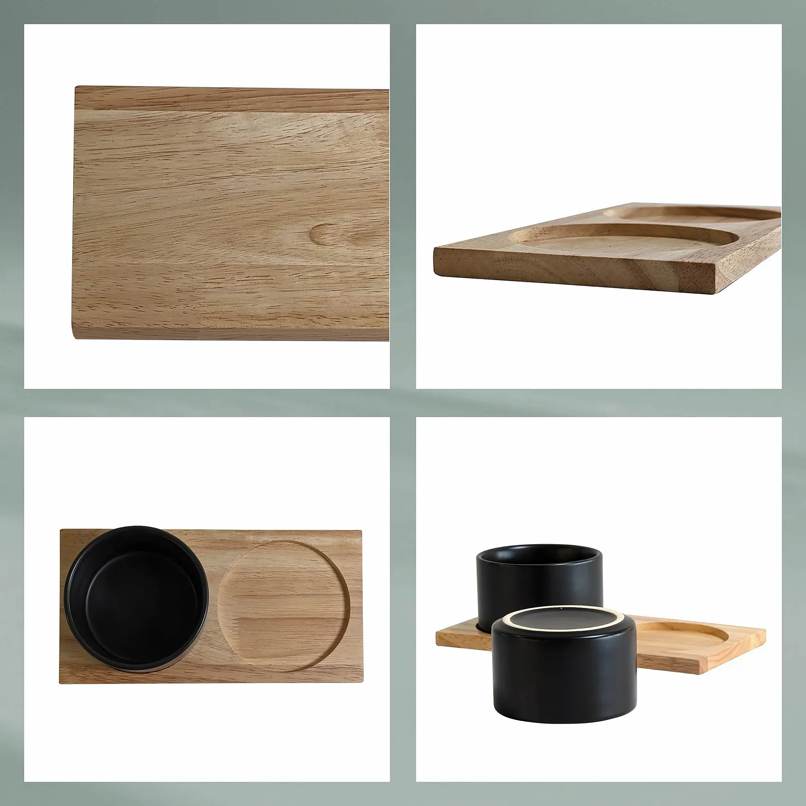 Набор мисок Kela Gunten, 3 предмета: 2 фарфоровые миски, черные, 1 деревянная доска, фото №5