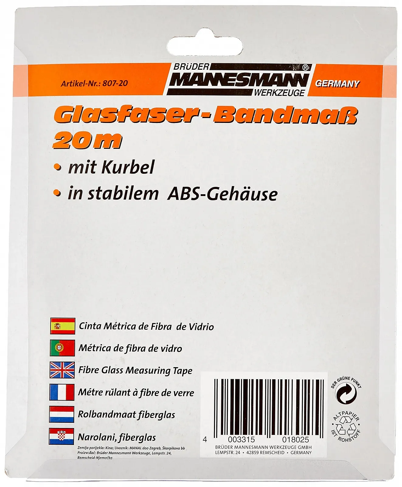 Рулетка Mannesmann 20 м скловолокно M 807-20, фото №4