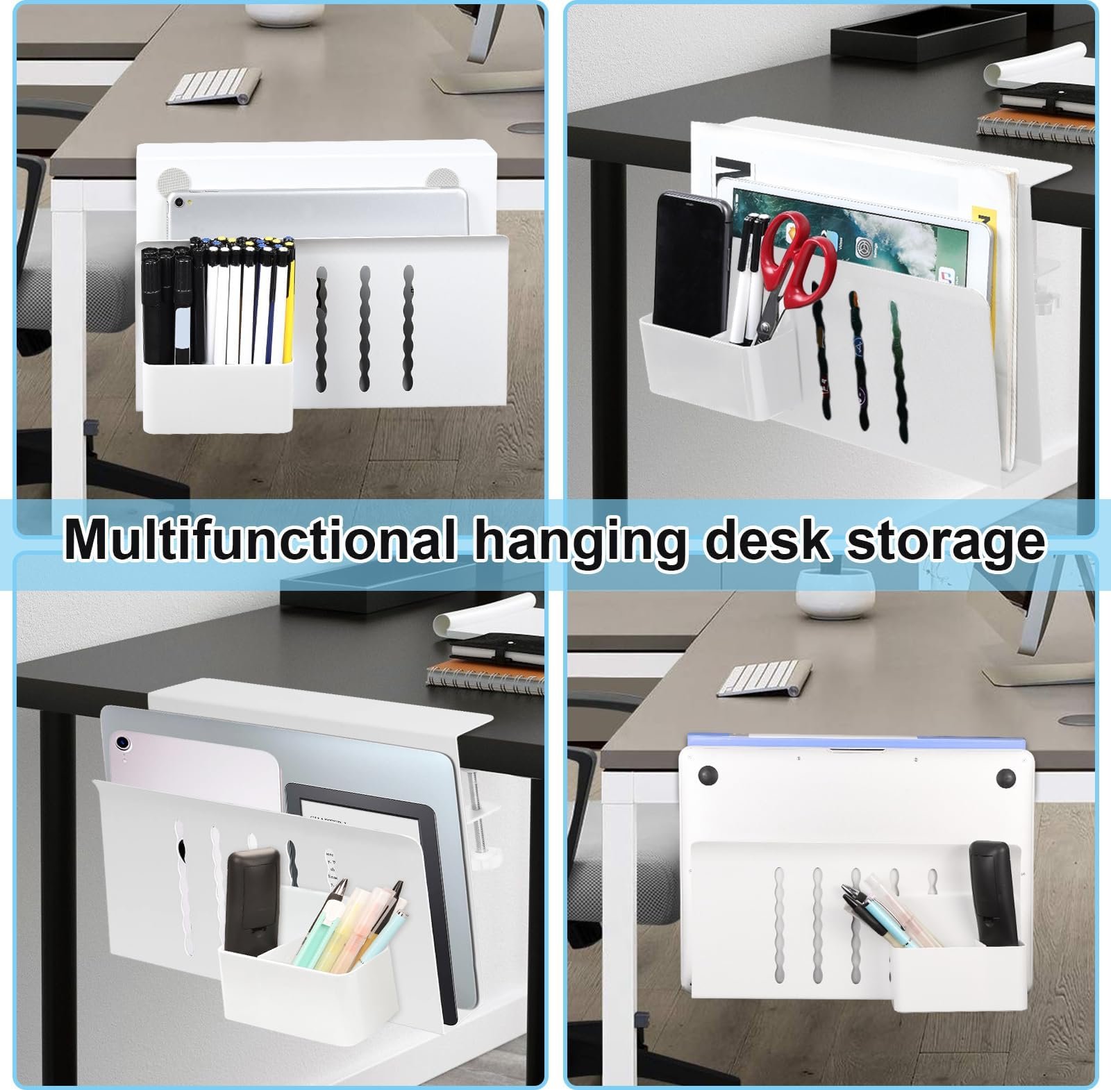 Настольный органайзер Держатель для ноутбука Боковой органайзер стола Регулируемый по высоте Под стол Боковой органайзер стола с магнитным держателем для ручек и отверстиями для охлаждения Черный, фото №6