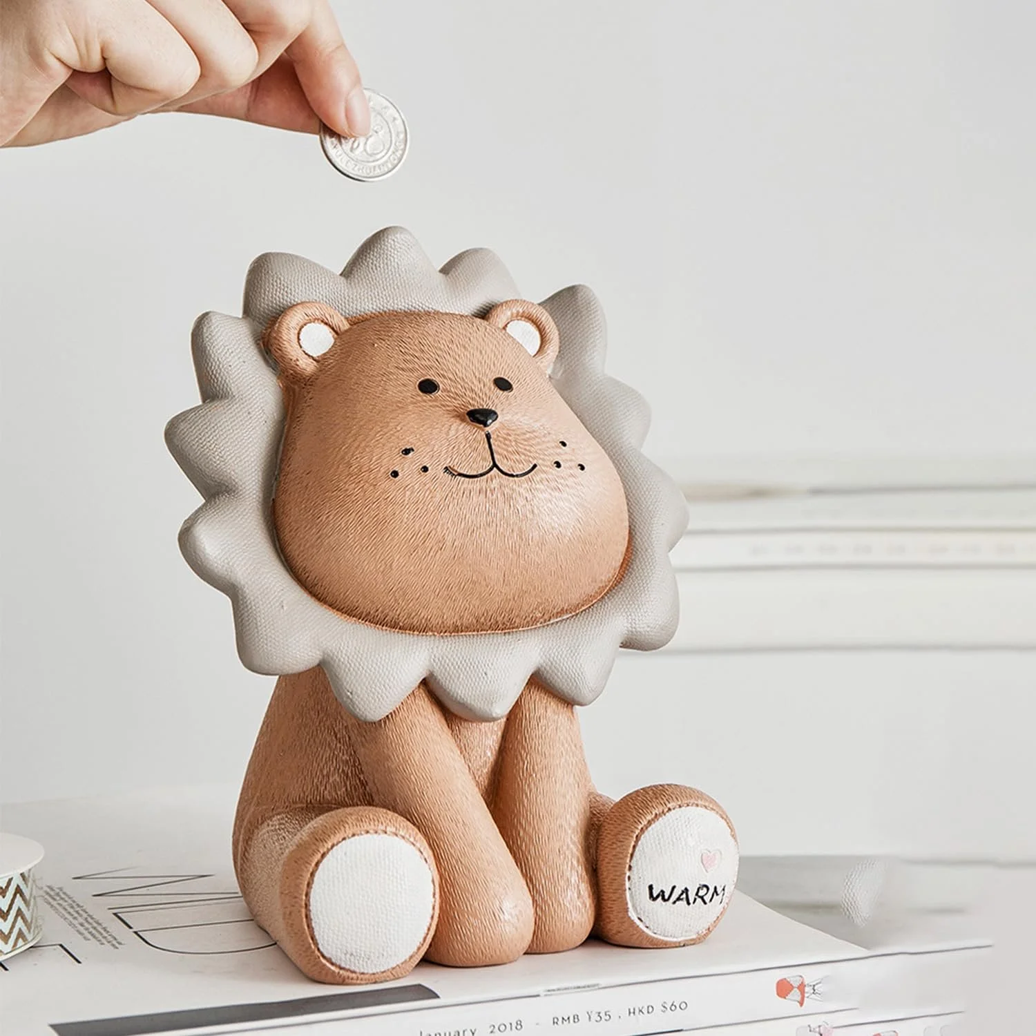 Скарбничка лев зі смоли небитка коричневий, фото №5