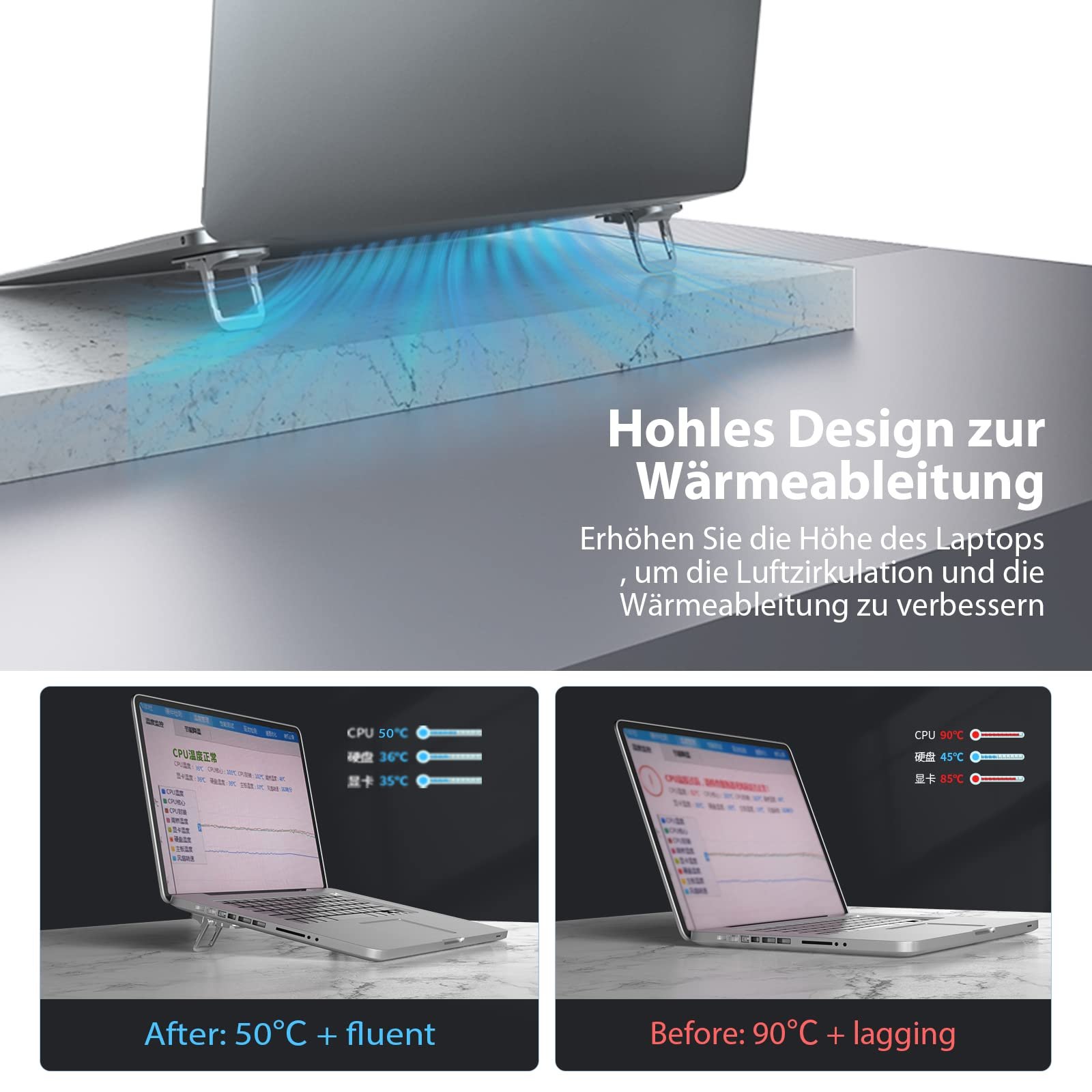 Підставка для клавіатури Nillkin, складна невидима для клавіатури, регульовані ніжки для ноутбука з нековзною силіконовою підкладкою, сумісна з усіма ноутбуками/MacBook/ноутбуками/клавіатурами, срібна, фото №4