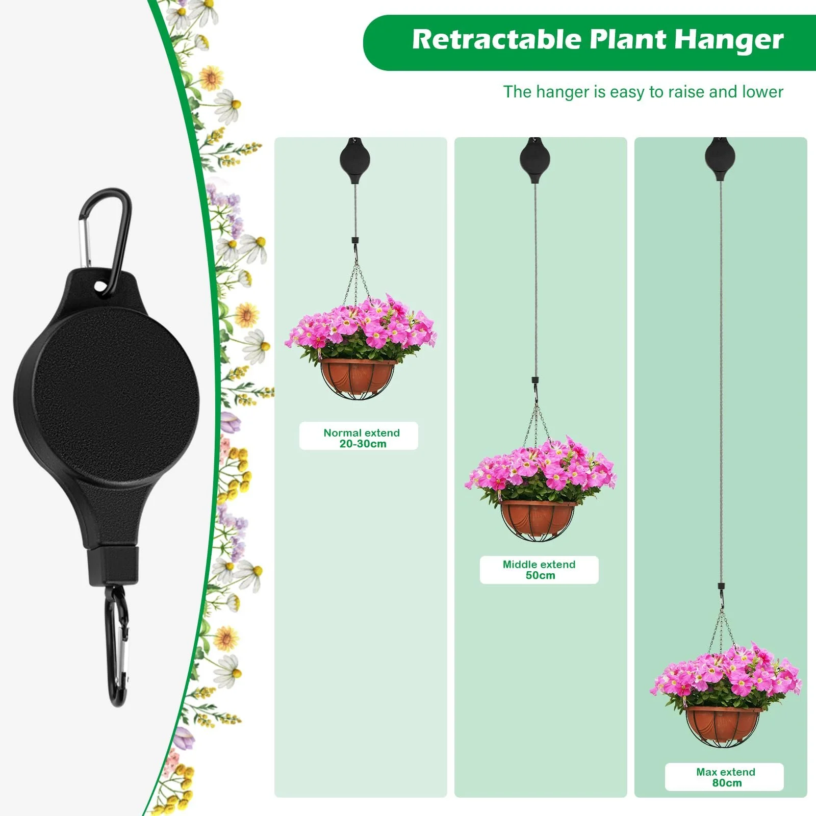 Держатели для растений Набор 3 шт. Выдвижные регулируемые крючки для подвесных корзин 80 см Чёрный, фото №4