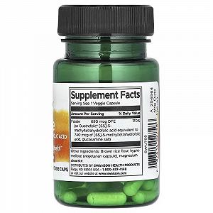 Фолиевая кислота Swanson Folate 5-Methyltetrahydrofolic Acid 680 mcg 30 вегетарианских капсул synthetic.ua - Фото 1