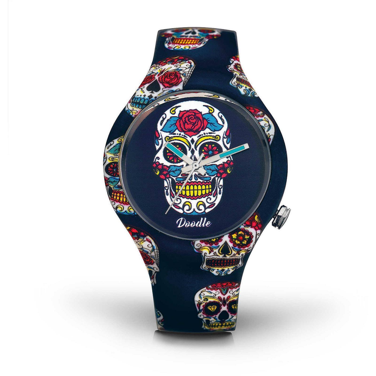 Унисекс Часы Doodle Calaveras Mood DOCA005 Череп, темно-зеленый с принтом черепа, Браслет, фото №1
