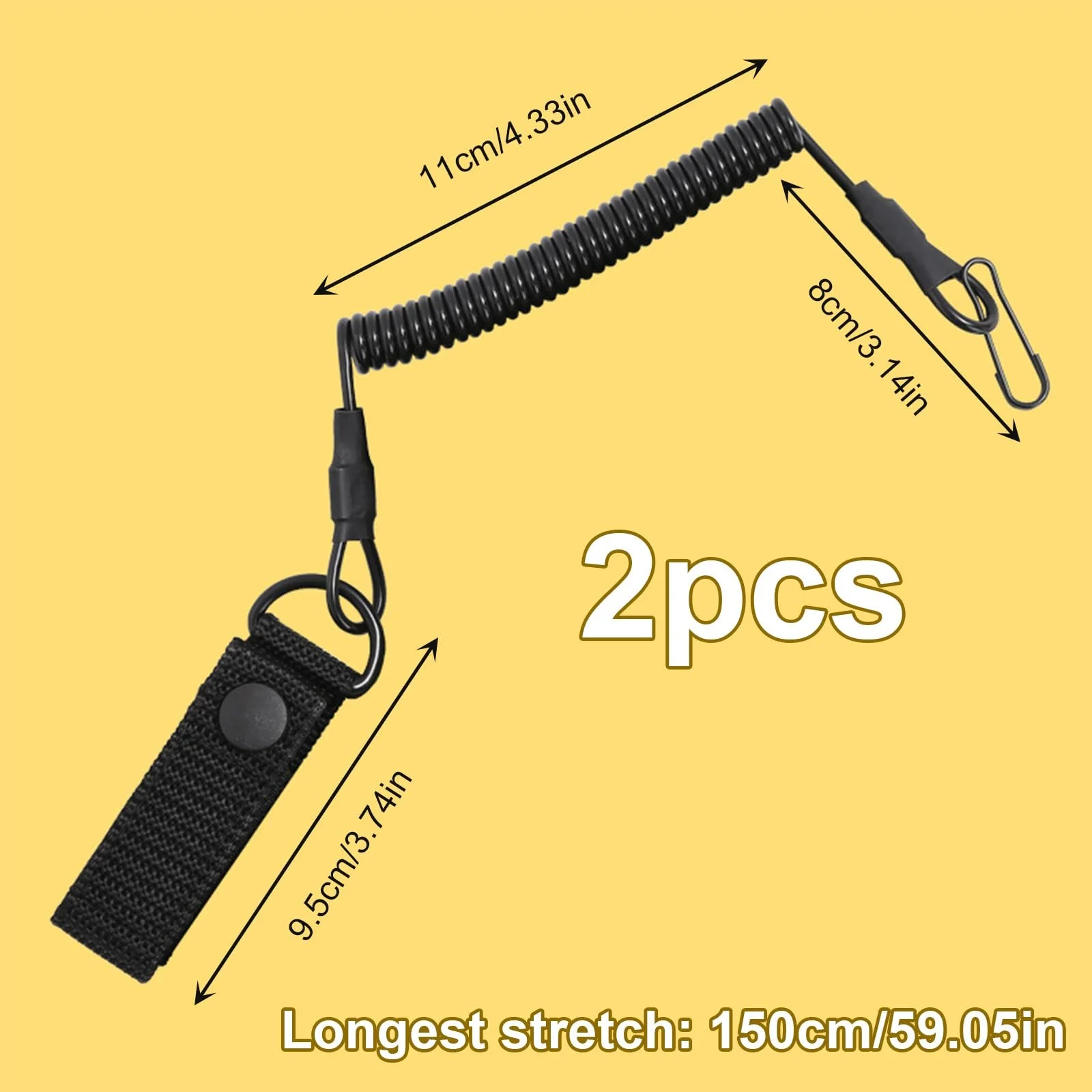 Тактичний брелок Paracord з карабіном Fhioevt, 2 шт, спіральний кабель, нейлон, 150 см, чорний, фото №3