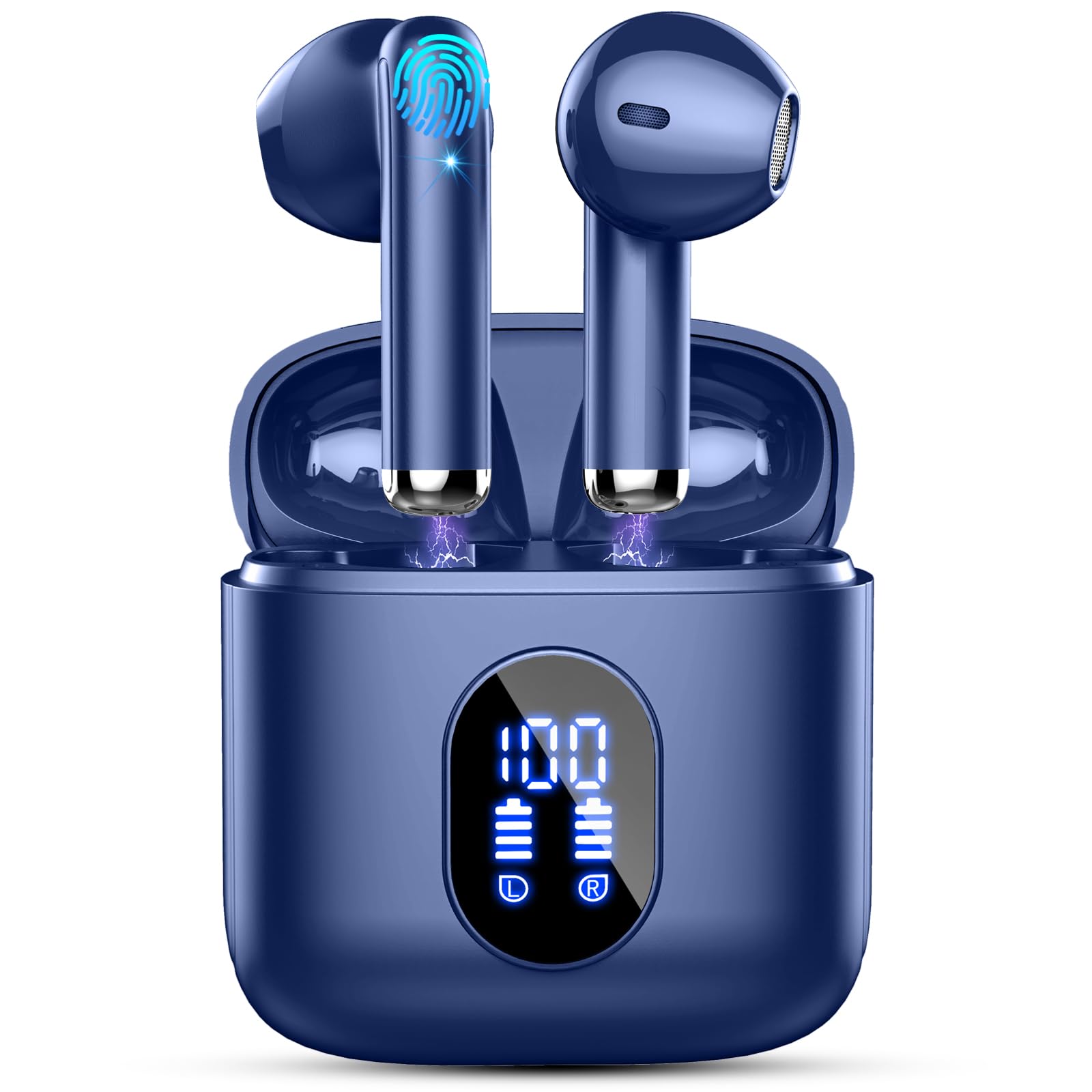 Навушники Bluetooth 5.3 з 4 ENC мікрофонами бездротові вкладиші з шумопоглинанням 30 годин глибокого басу USB-C IP7 водонепроникні зі світлодіодним дисплеєм, фото №1