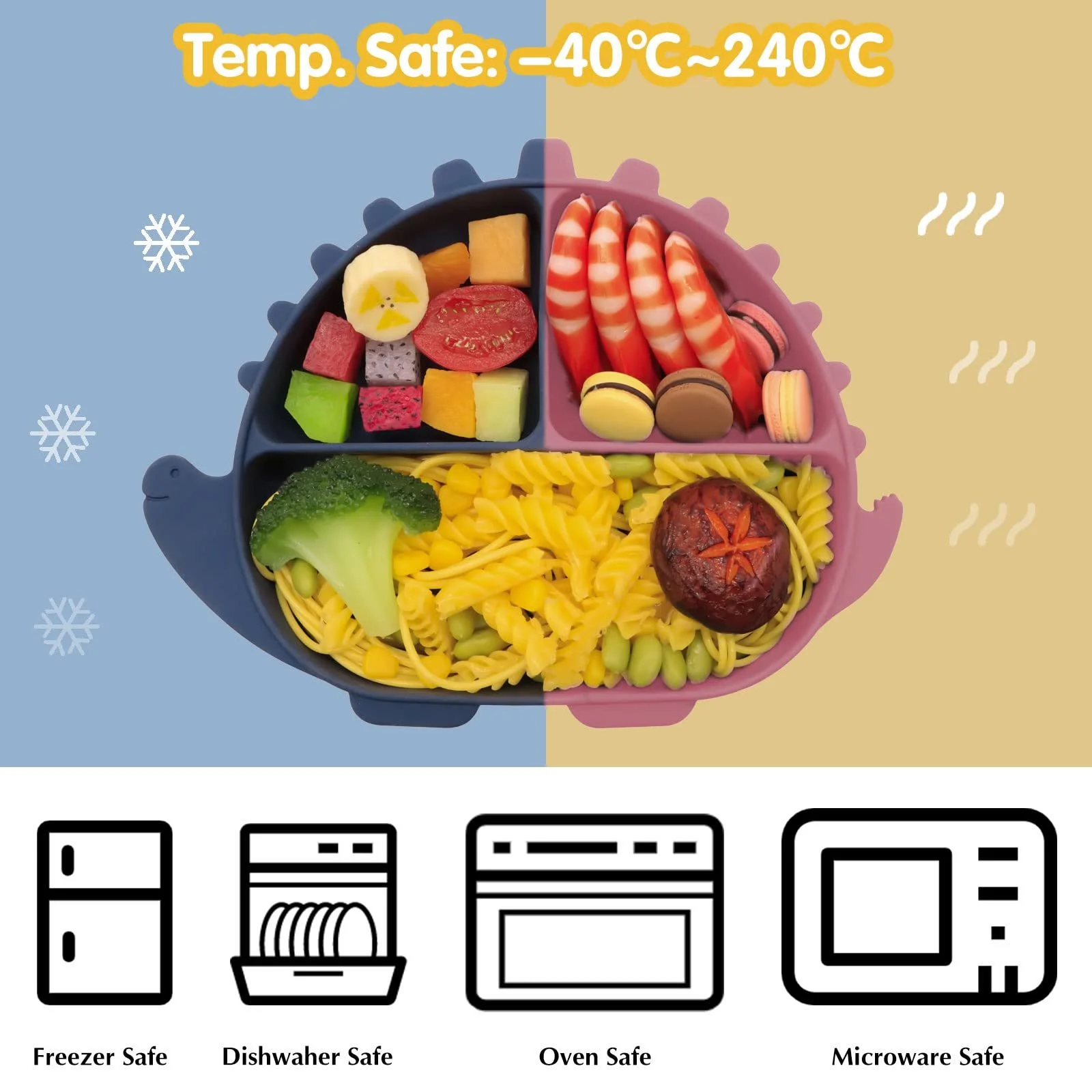 Набір дитячого посуду Delven із присоскою, силіконовий без BPA, 8 предметів, дитяча тарілка з дитячою тарілкою, нагрудником, чашкою для пиття, мискою, дитячою ложкою, виделкою, дитячим столовим приладдям, фото №3 Набір дитячого посуду Delven із присоскою, силіконовий без BPA, 8 предметів, дитяча тарілка з дитячою тарілкою, нагрудником, чашкою для пиття, мискою, дитячою ложкою, виделкою, дитячим столовим приладдям, фото №3