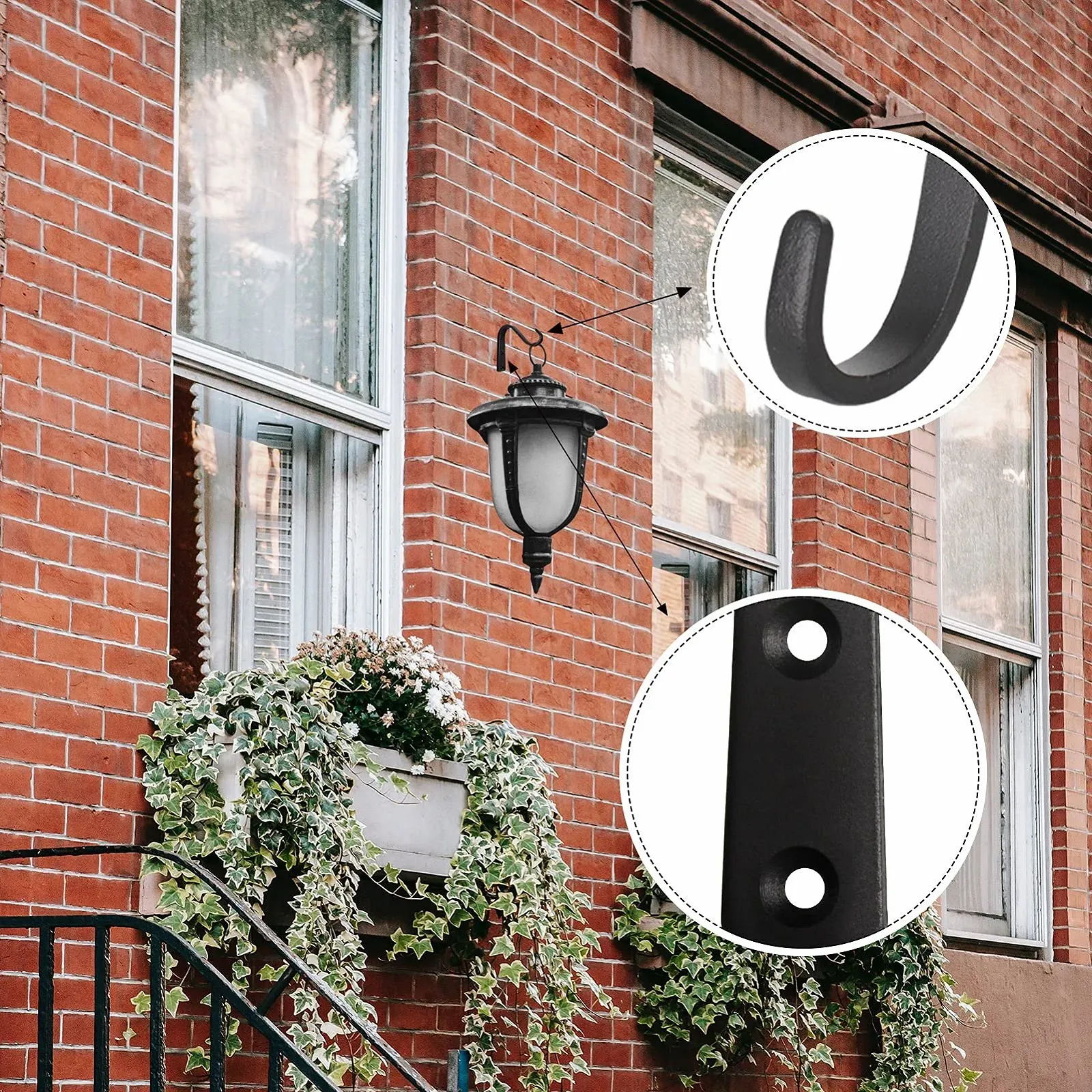 Настінні гачки для підвісних кошиків 4 дюйми чавунні набір 4 шт. Чорні, фото №7