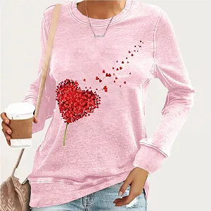 Худи tsaChick Женская на День Святого Валентина С принтом Модная Свободная Повседневная Толстовка с длинными рукавами Без капюшона Красный Флис synthetic.ua - Фото 1