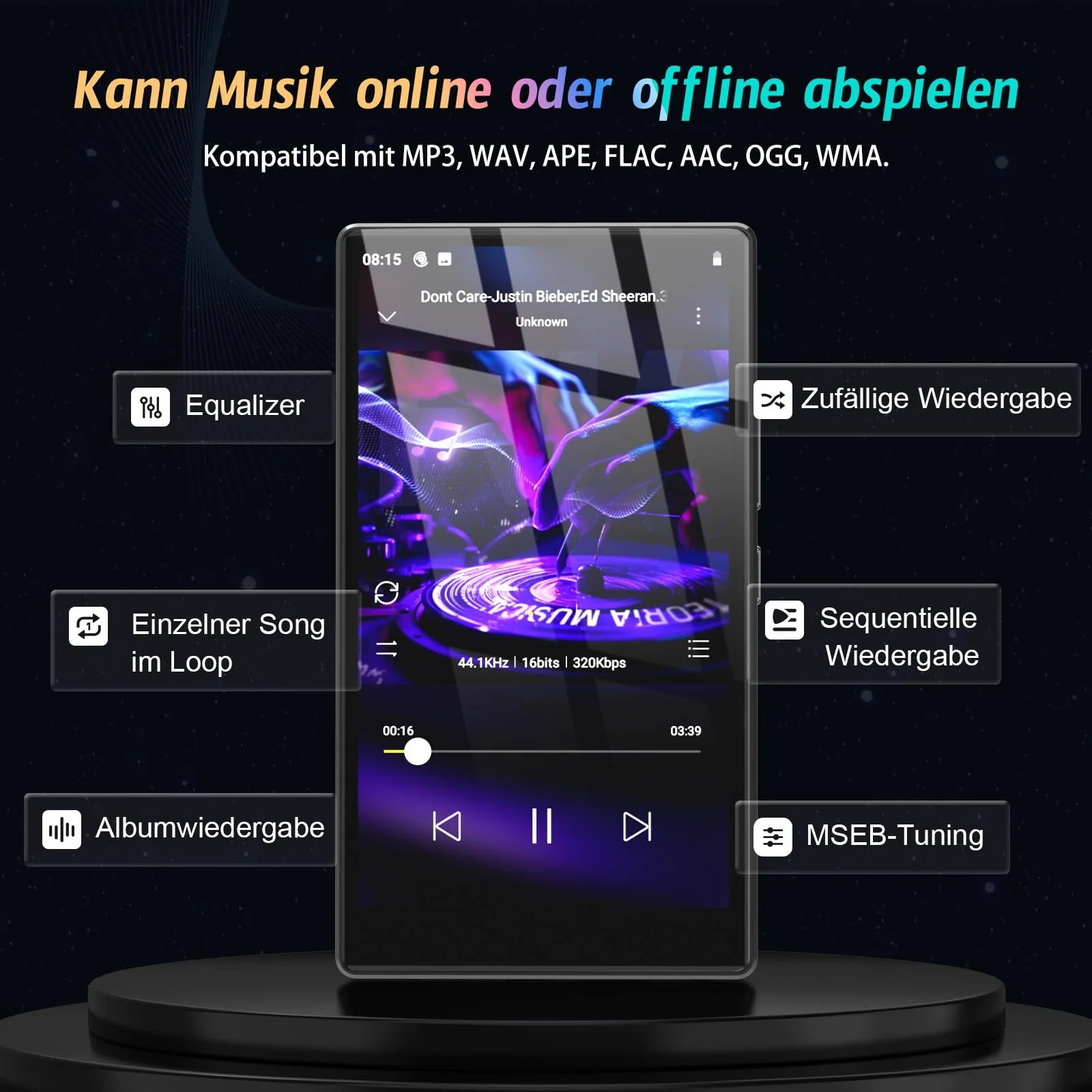 MP3-плеер 5 Inch Android 13 OS, 96 GB с Bluetooth и WiFi, 1080P HD MP4 плеер, с предустановленными Spotify, Audible и Play Store, фото №2