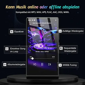 MP3 плеєр 5 Inch Android 13 OS, 96 GB з Bluetooth та WiFi, 1080P HD MP4 плеєр, з попередньо встановленими Spotify, Audible та Play Store synthetic.ua - Фото 1