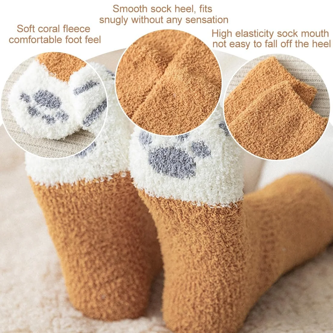 Носки Пушистые 5 пар Кошачьи лапки С рисунком кота Мягкие Теплые Домашние для сна Женские Девичьи, фото №4 Носки Пушистые 5 пар Кошачьи лапки С рисунком кота Мягкие Теплые Домашние для сна Женские Девичьи, фото №4