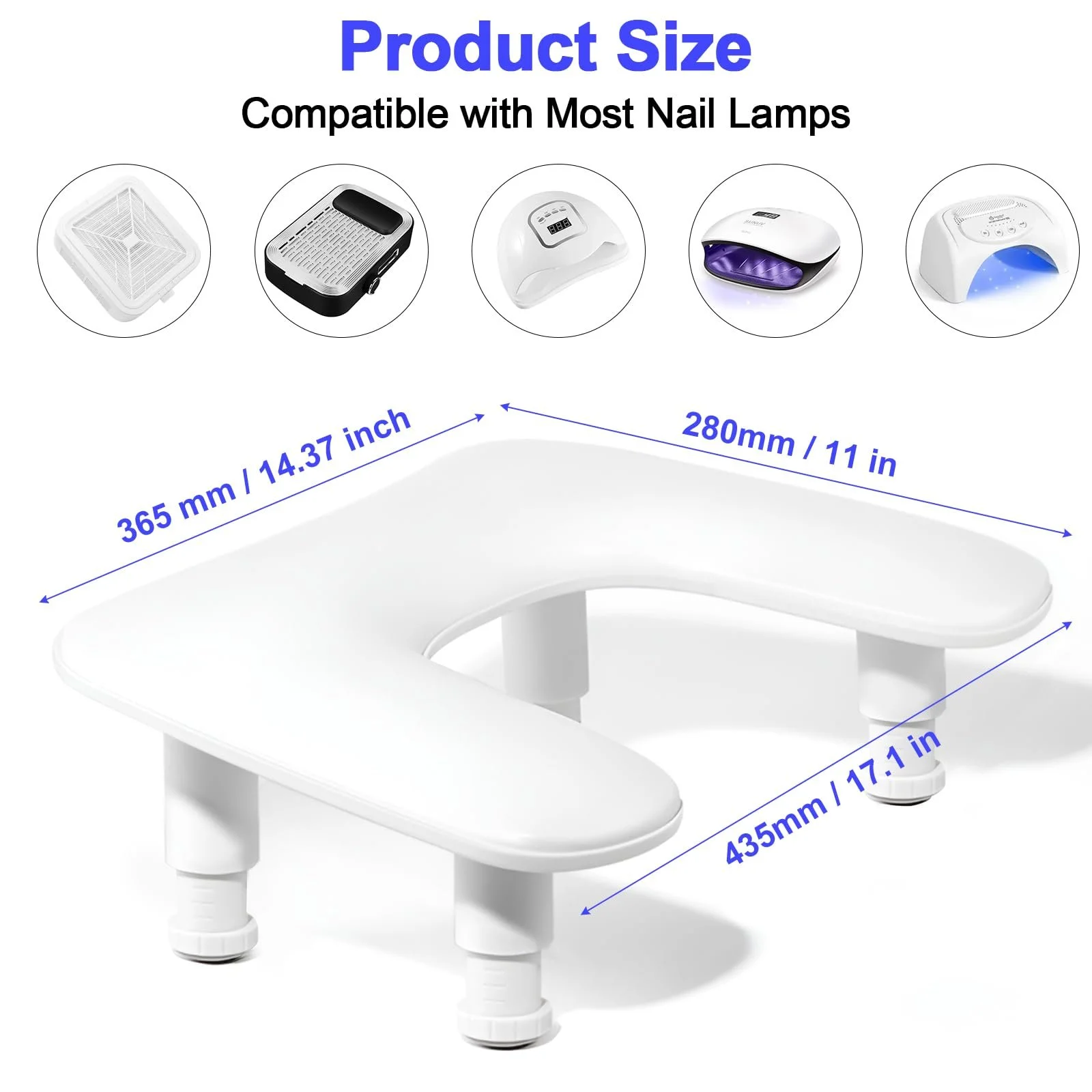 Підставка для рук U-подібна Diesisa для манікюру, регульована висота, м'яка PU шкіра, біла, фото №7